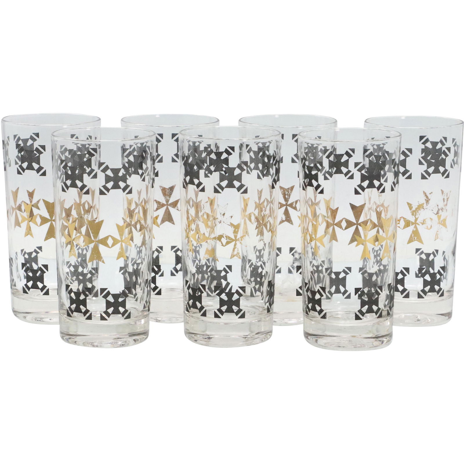 [7] Mid-Century Tall Drinking Glasses Cross Symbols (1 of 6)