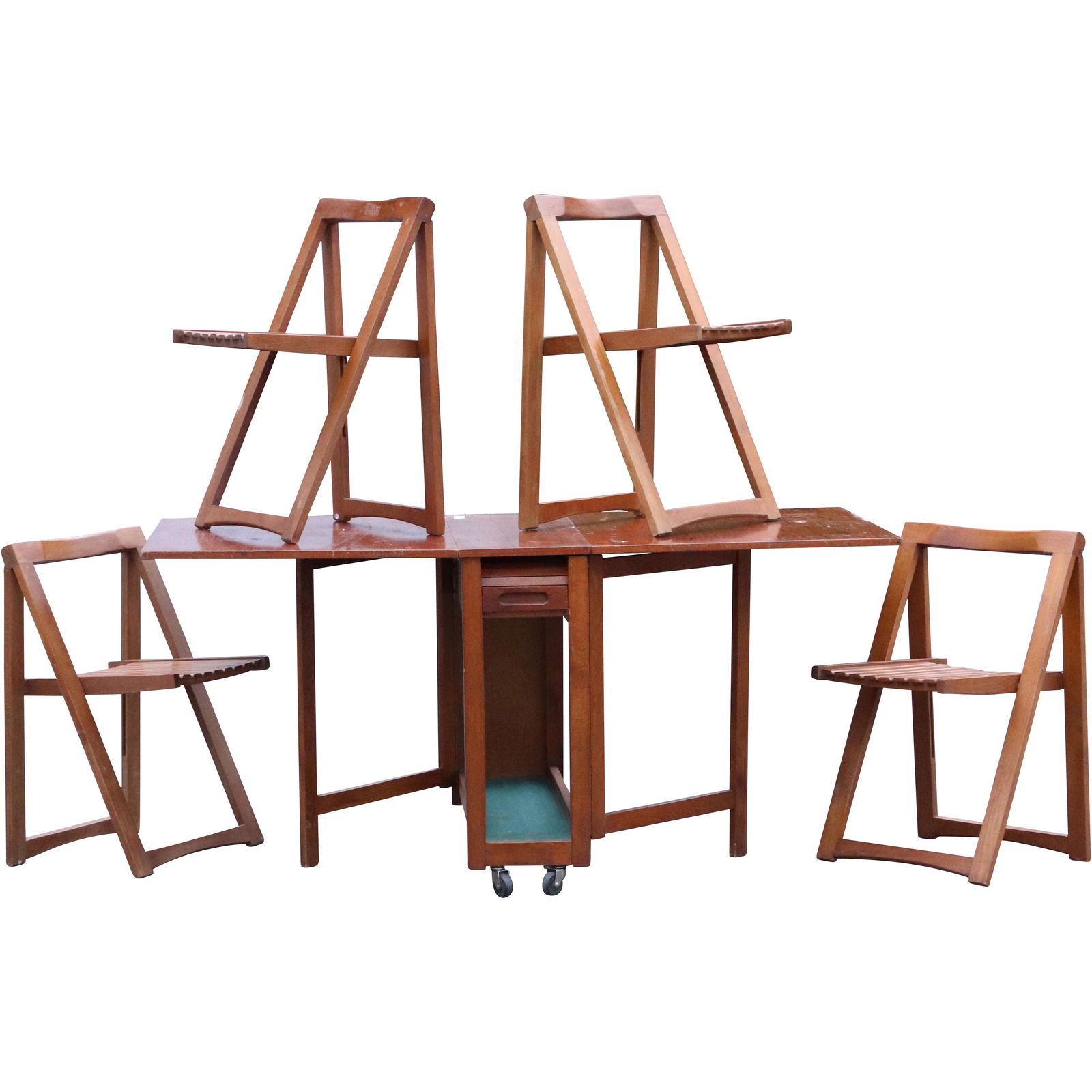 Mid-Century Drop Leaf Dining Table 4 Hidden Chairs (1 of 19)