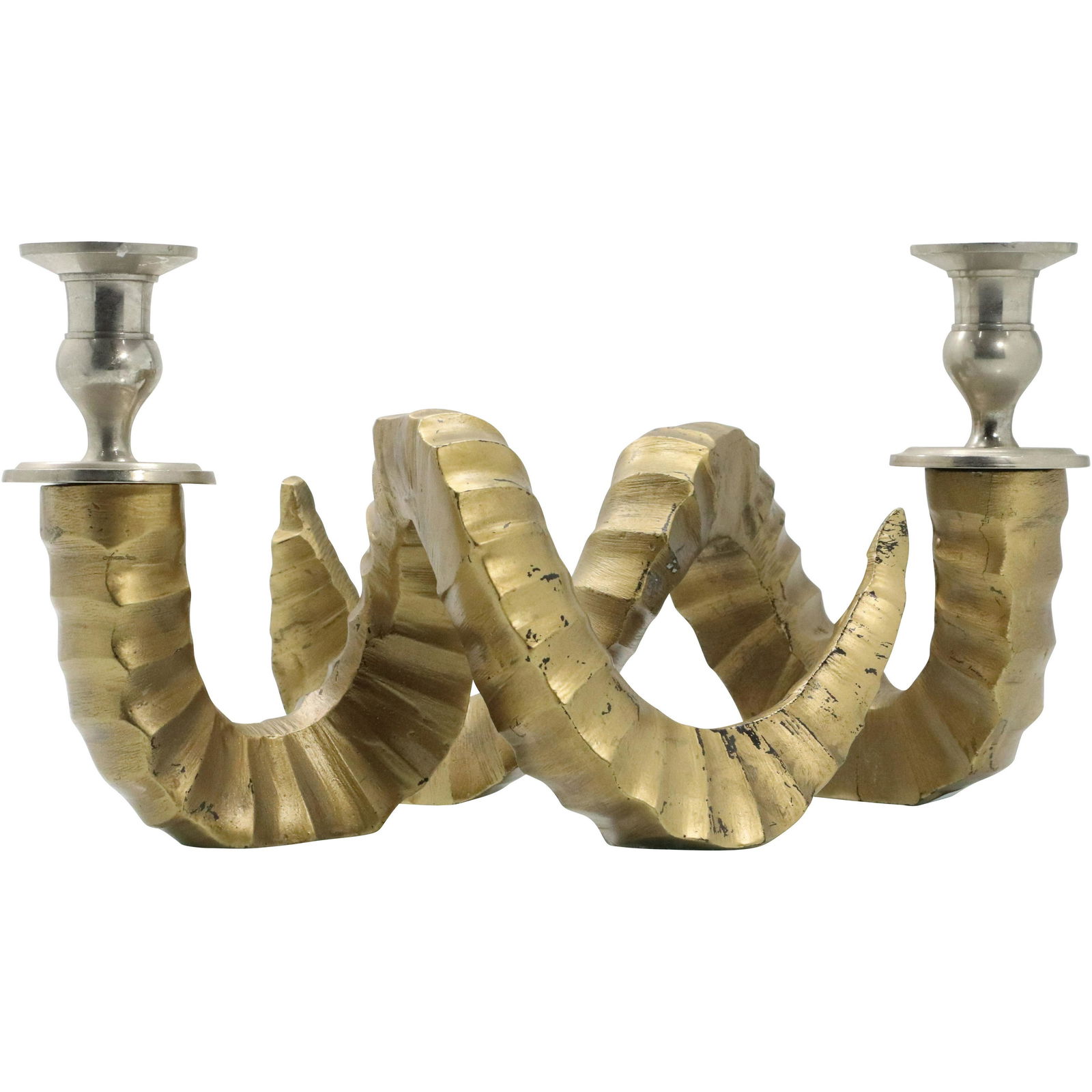 Pair Unique Cast Metal Ram's Horns Candlesticks (1 of 11)