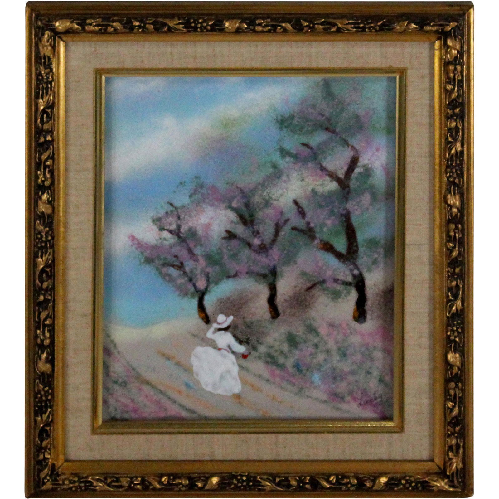 Lucey, Enamel Art White Gown Woman in Landscape (1 of 9)