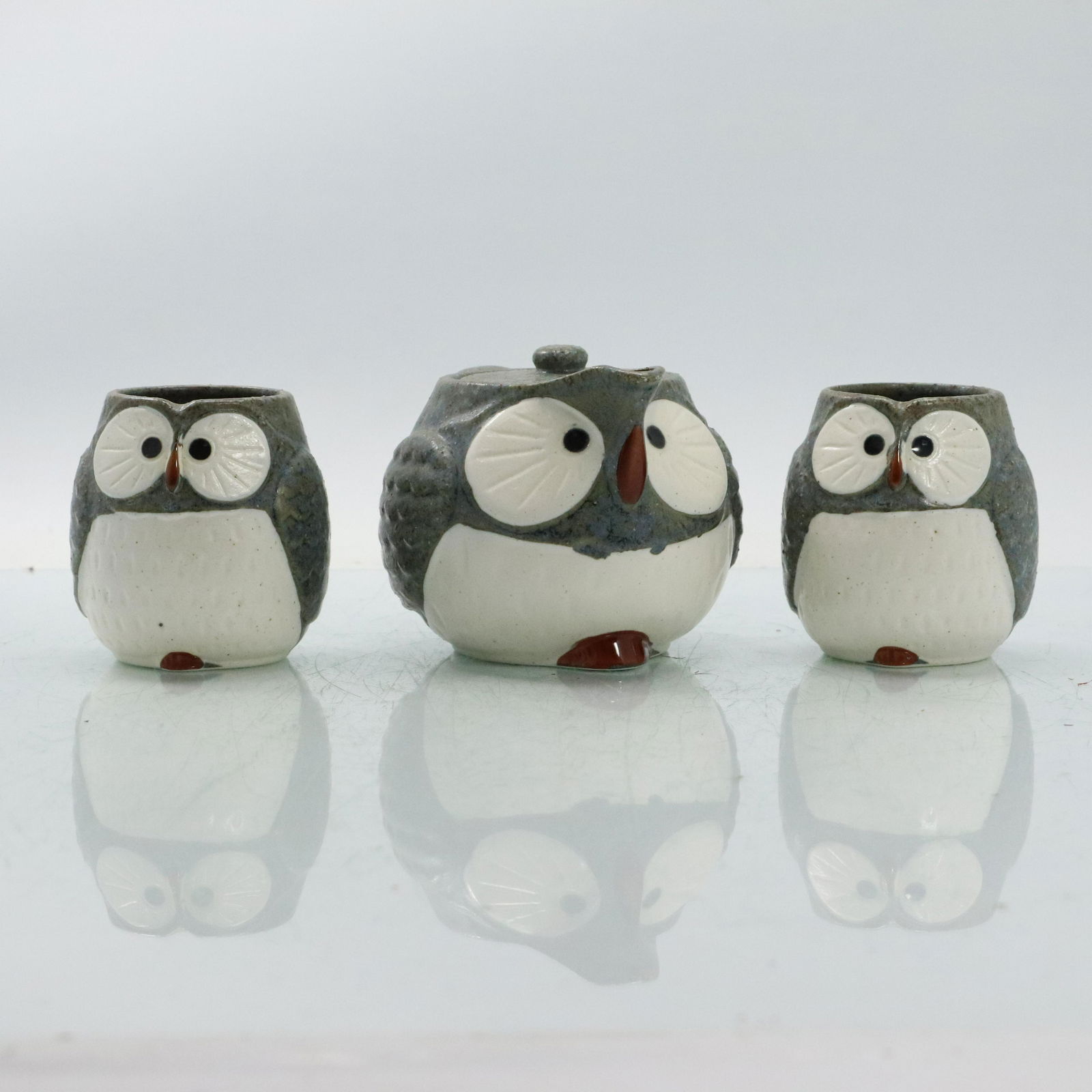 3 Pc. Ceramic Owl Figure Sugar Bowl and 2 Creamers (1 of 7)