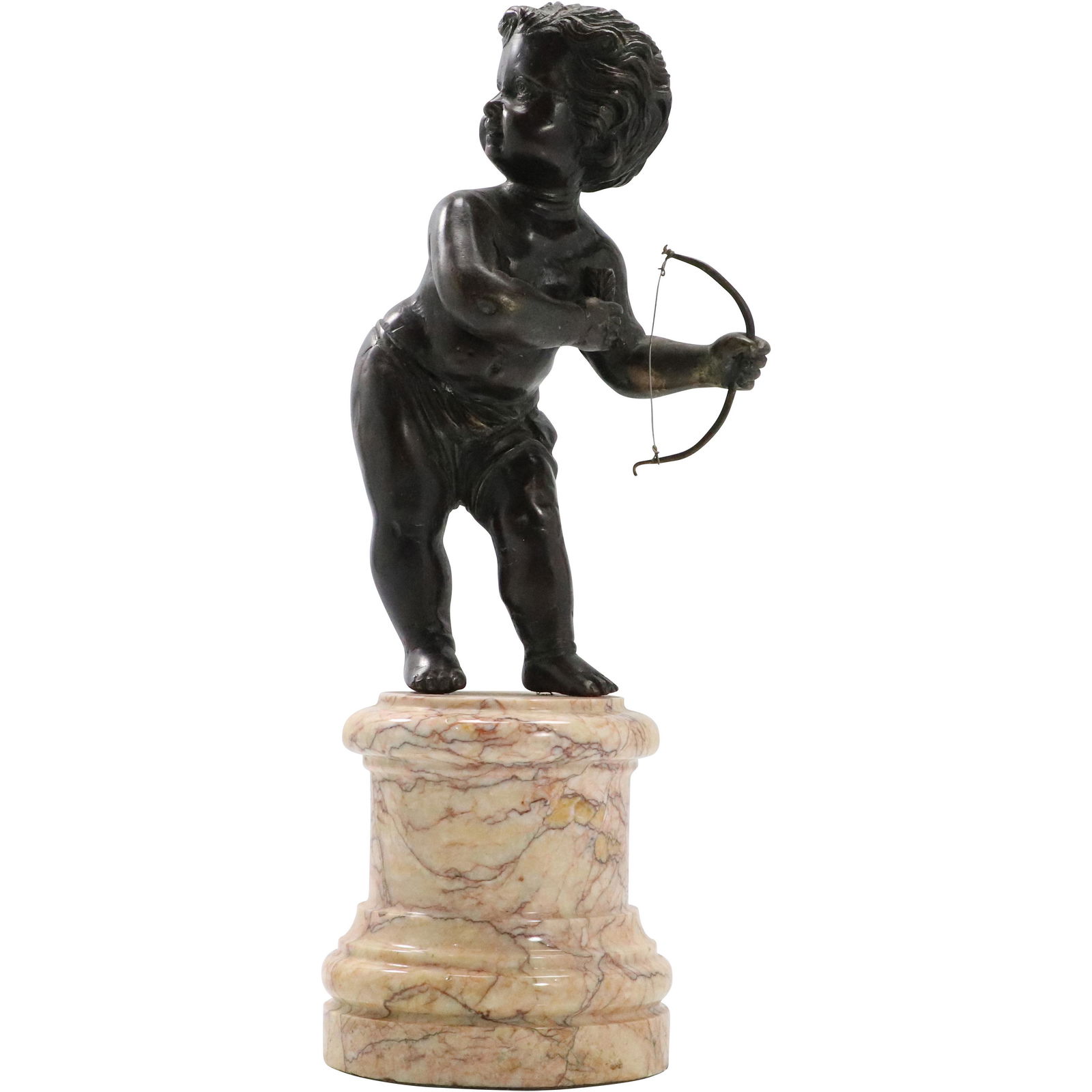 Bronze Cupid with Bow Mounted on Marble Pedestal Base (1 of 10)