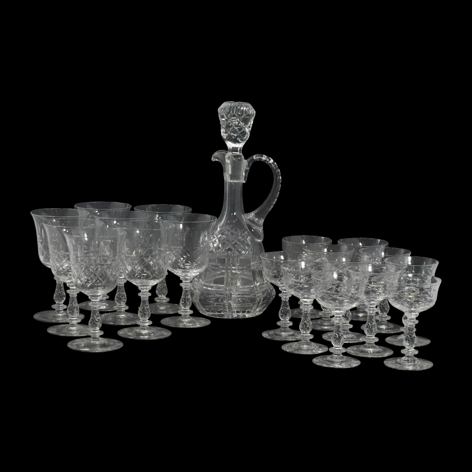 19 Pcs. Cut Glass Liquor Decanter with 18 Cut Stemware (1 of 11)