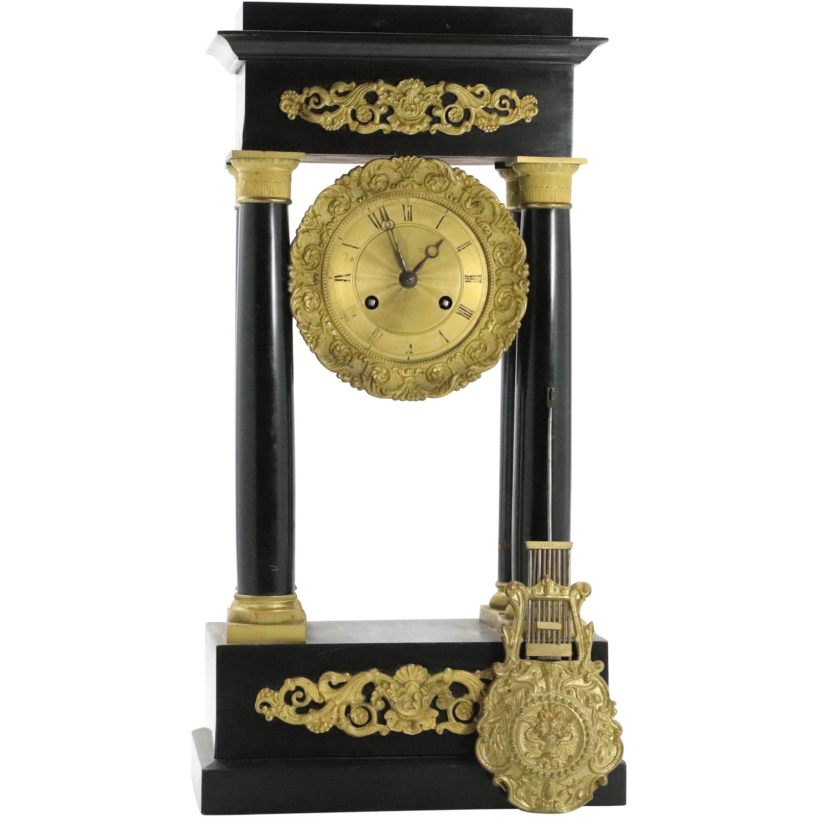 French Empire Portico Column Mantle Clock. Black finish (1 of 10)