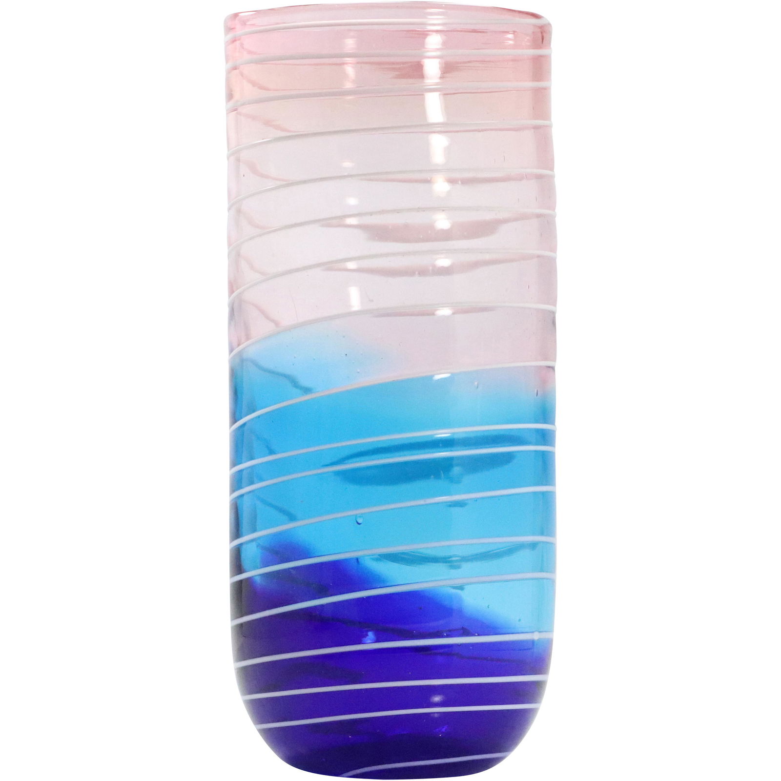 Mid-Century Cylindrical Glass Vase Pink to Blue Spiral (1 of 7)