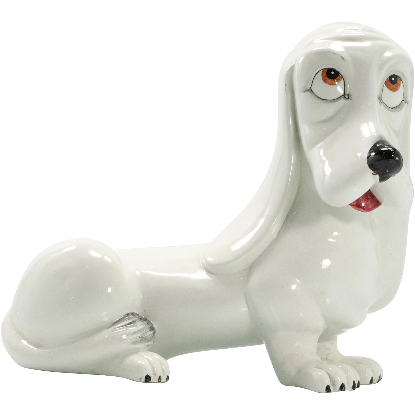 White Glazed Porcelain Daschund Dog Figure Statue (1 of 9)