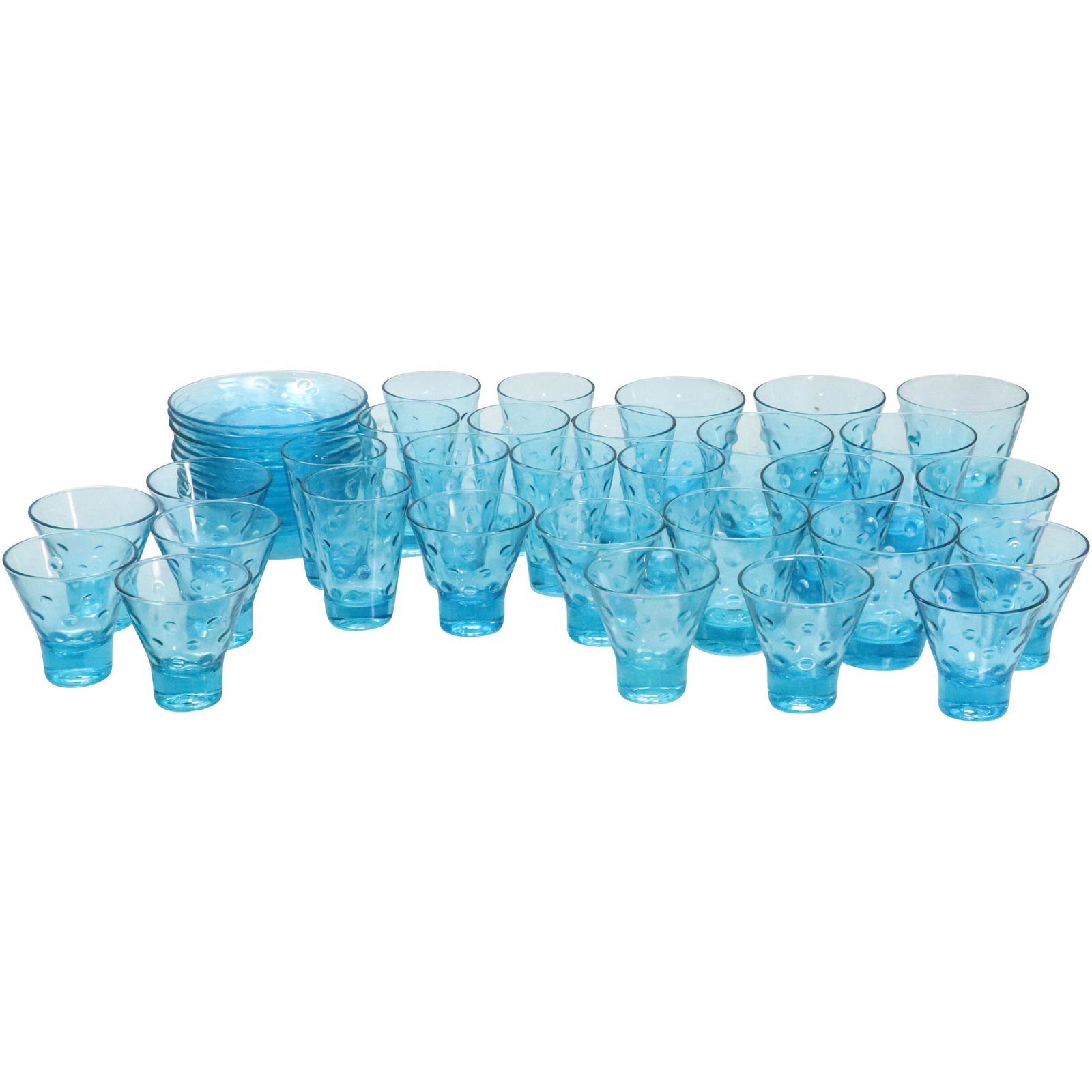 38 Pcs. Teal Blue Mid-Century Circles Pattern Glassware (1 of 6)