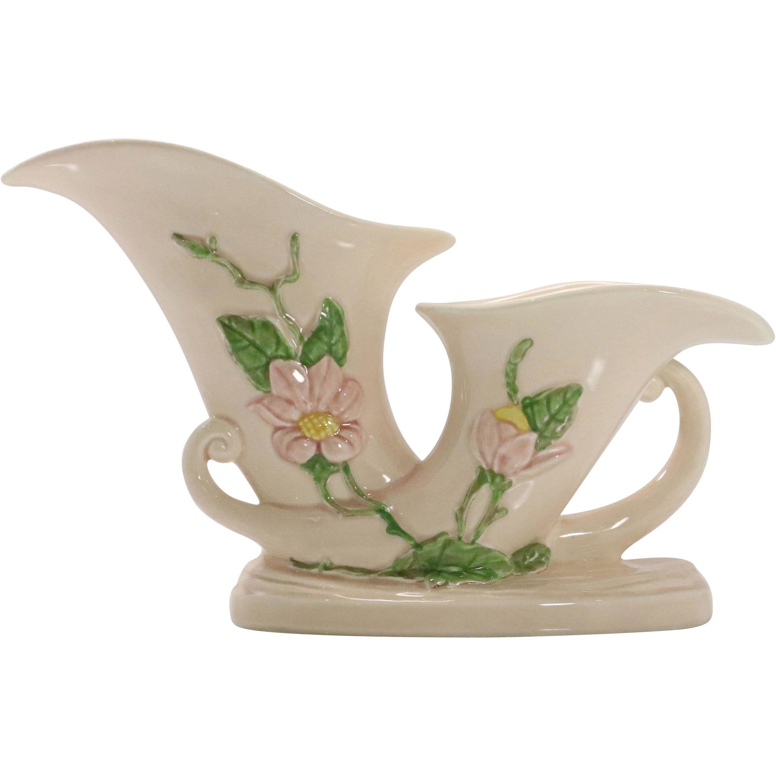 USA HULL Art Pottery Double Cornucopia Vase (1 of 10)