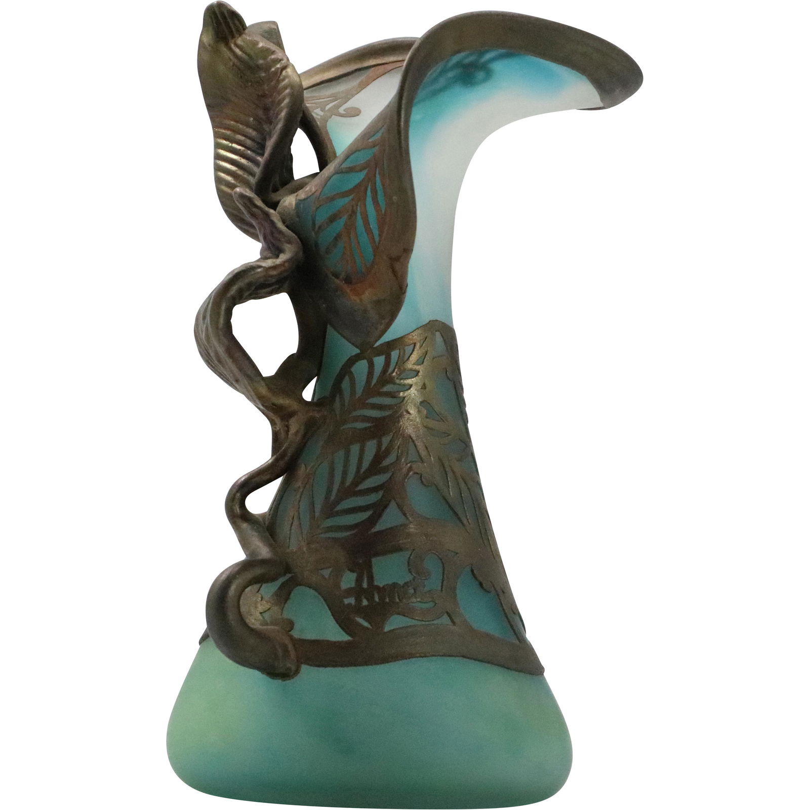 Signed Ama, Art Glass Pitcher in Cased Steel Decoration (1 of 10)