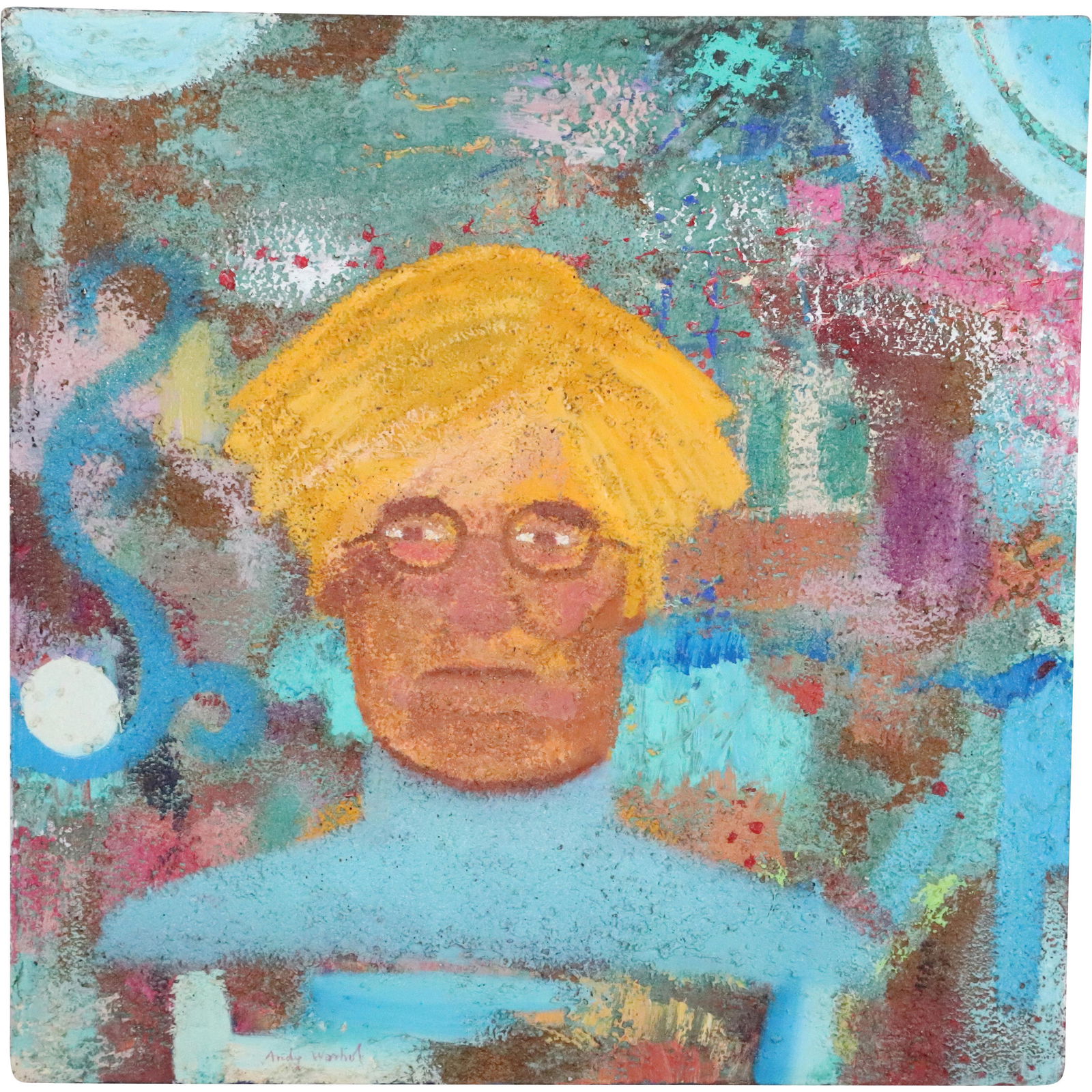 Andy Warhol, Self Portrait Oil & Sand Textured Painting (1 of 15)