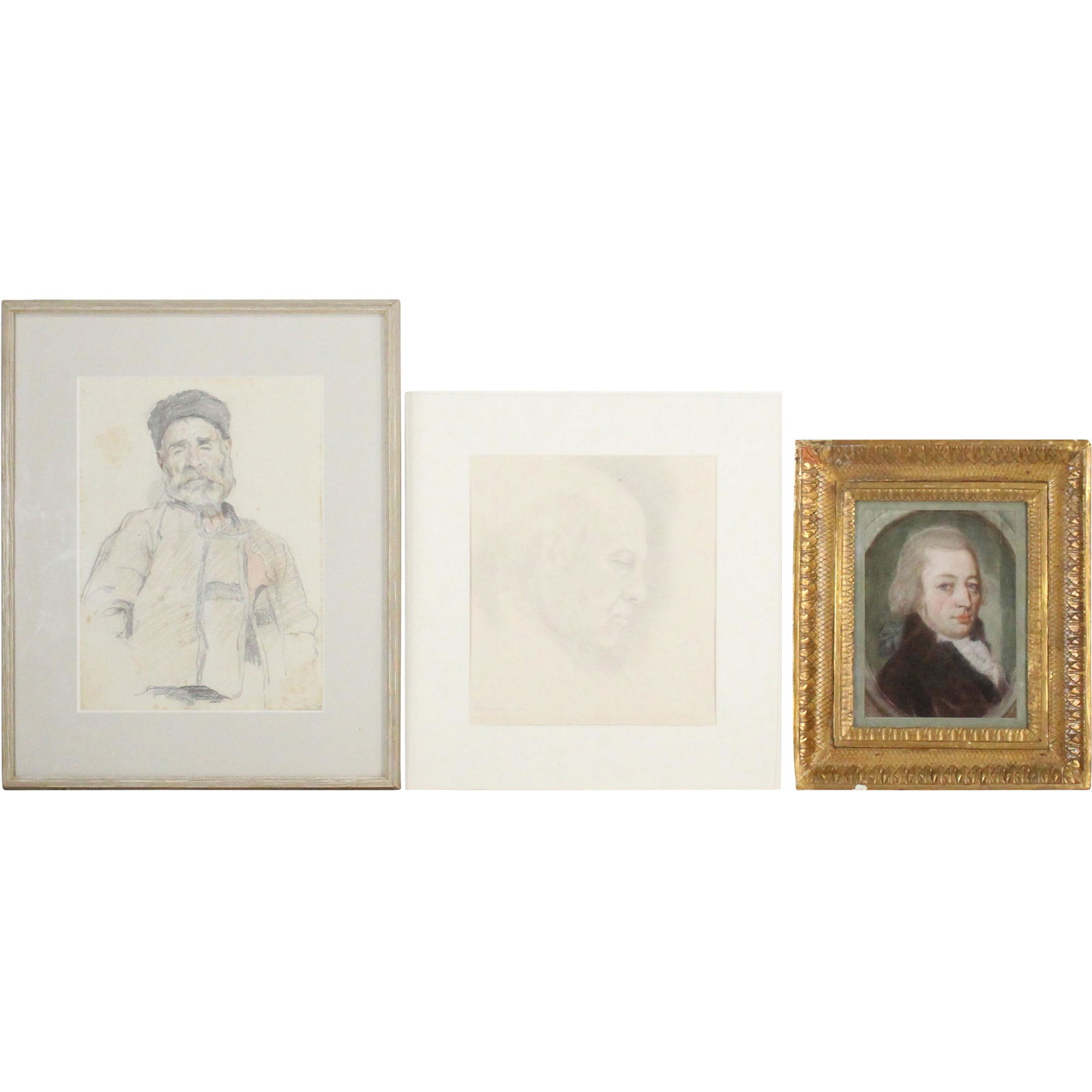 3 Assorted Estate Art Portraits in Graphite, Watercolor (1 of 13)