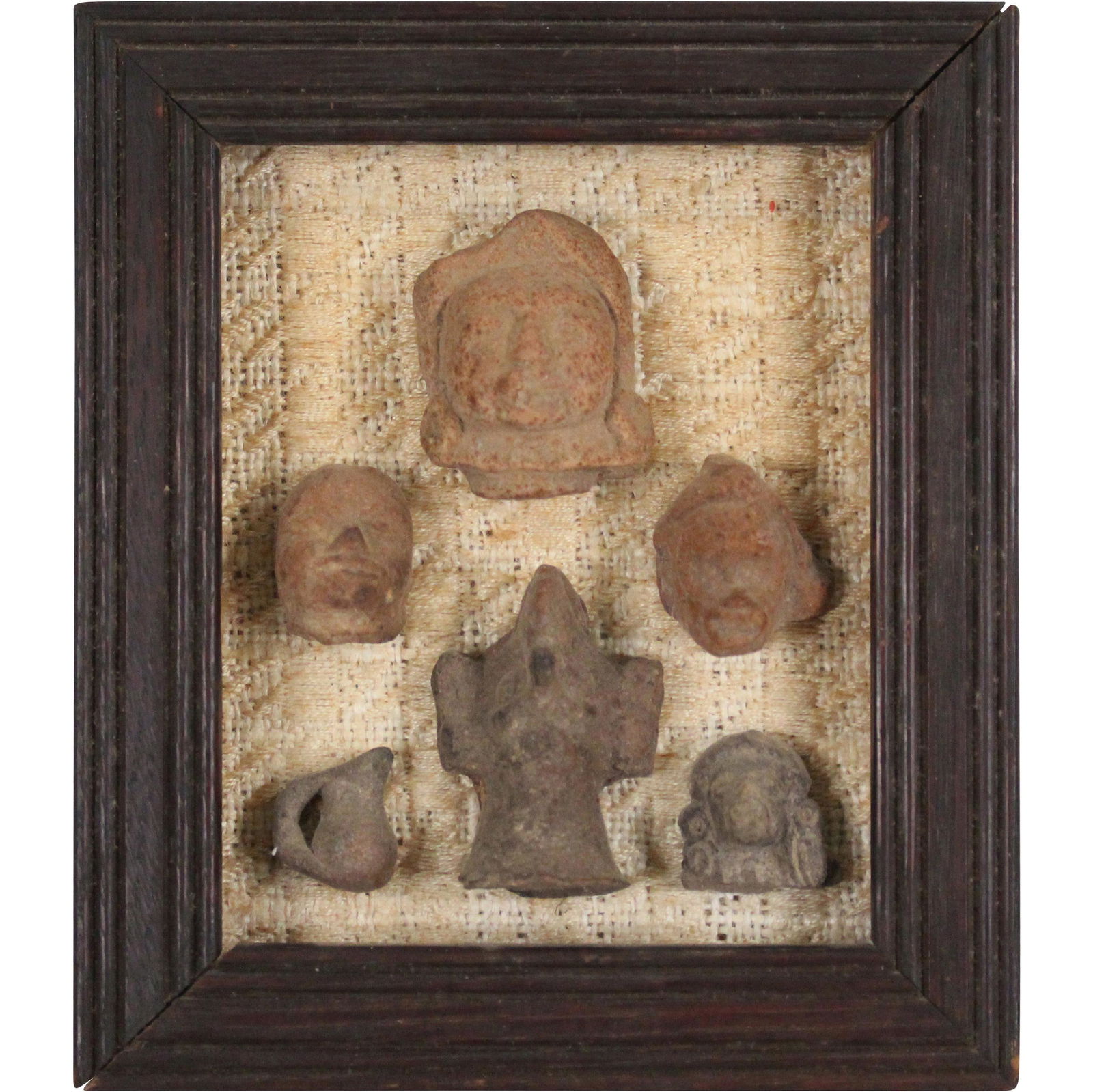 Collection of 6 Stone Face Relics in Shadow Box Frame (1 of 8)