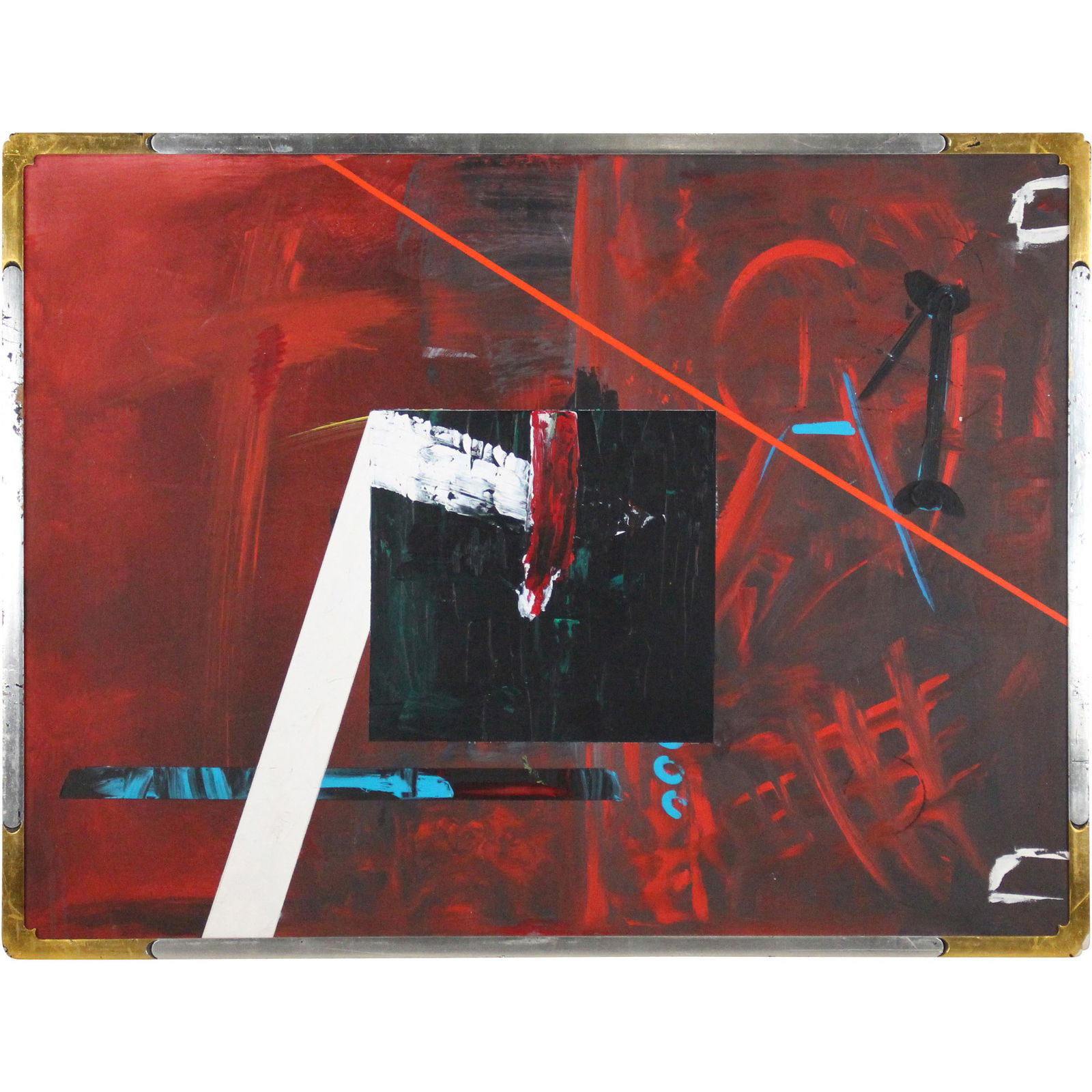 Mid-Century Modern Red Abstract Oil on Canvas Painting (1 of 18)