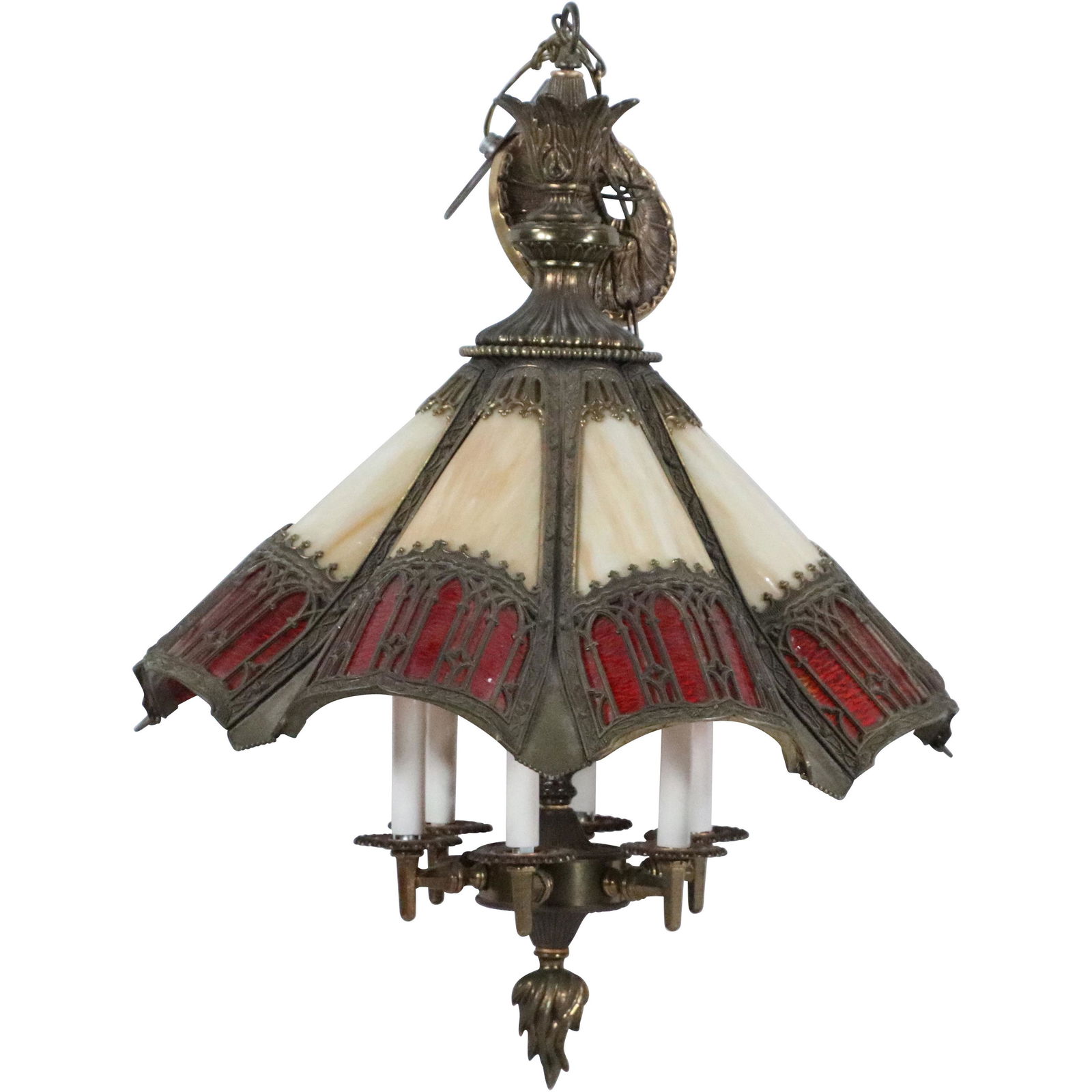 Italian Renaissance Curved Slag Glass Chandelier (1 of 19)