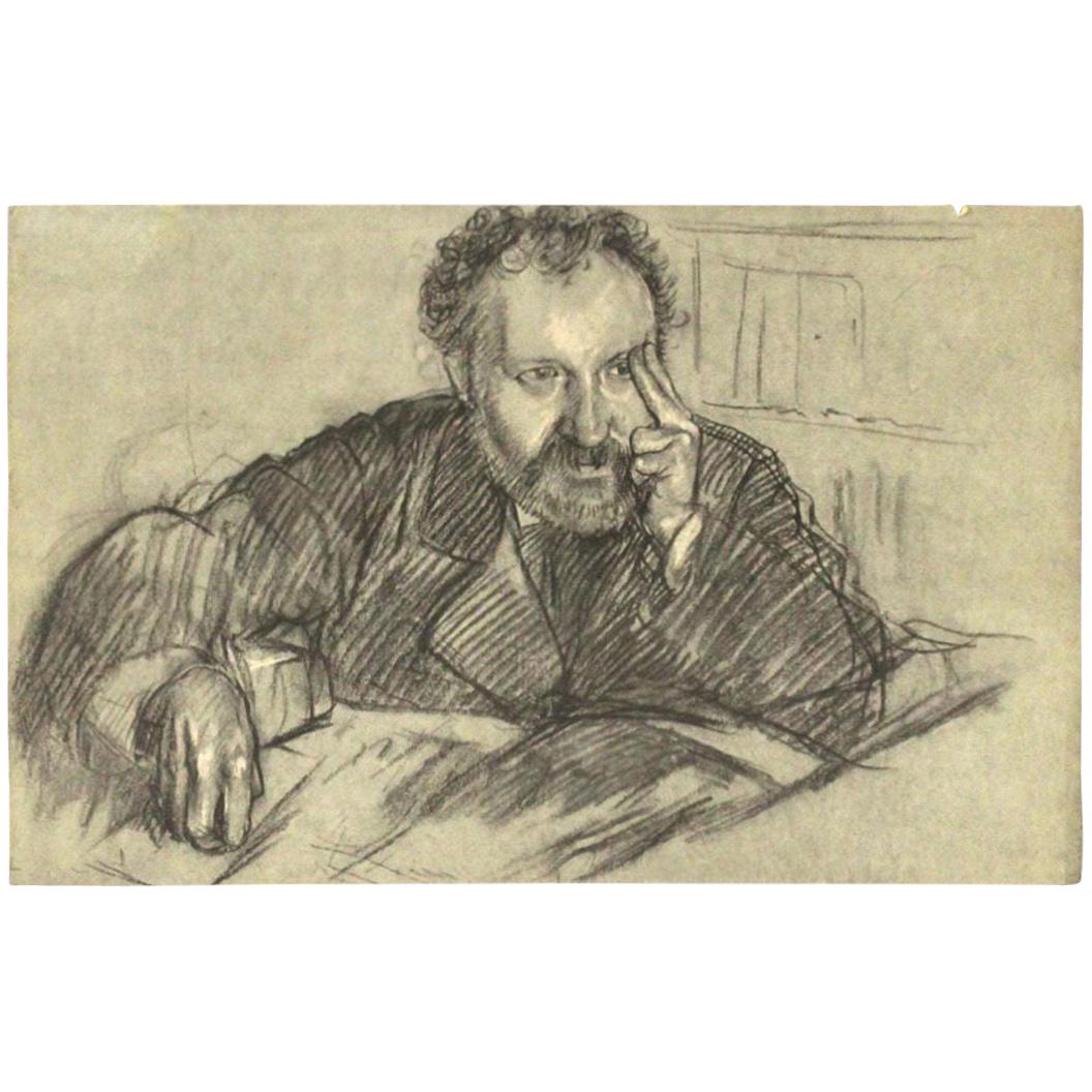 Edward Degas attrib.,Pencil Drawing of Man Thinking (1 of 7)