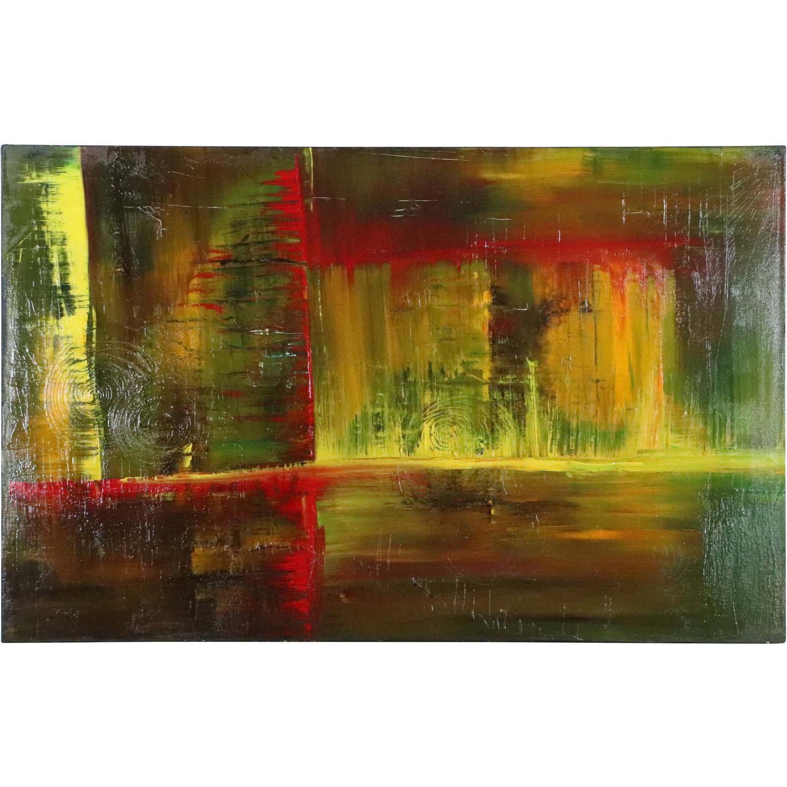 Seth Darnell, Oil/c Abstract Street Lights in The Rain: Seth Darnell, Oil/c Abstract "Street Lights in The Rain 3"; Oil on canvas painting, Signed and titled on verso. Size: 30h x 48w