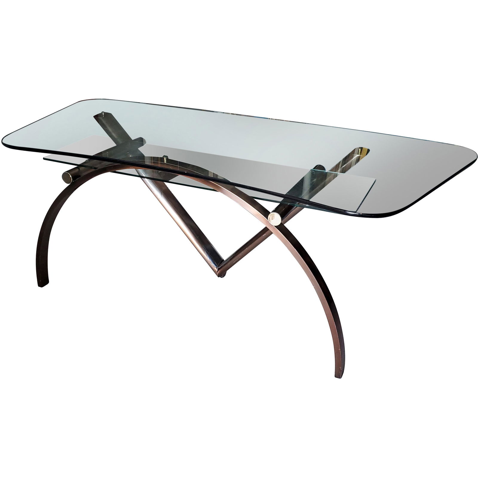 Modern Design Brushed Steel Frame Desk Thick Glass Top (1 of 8)