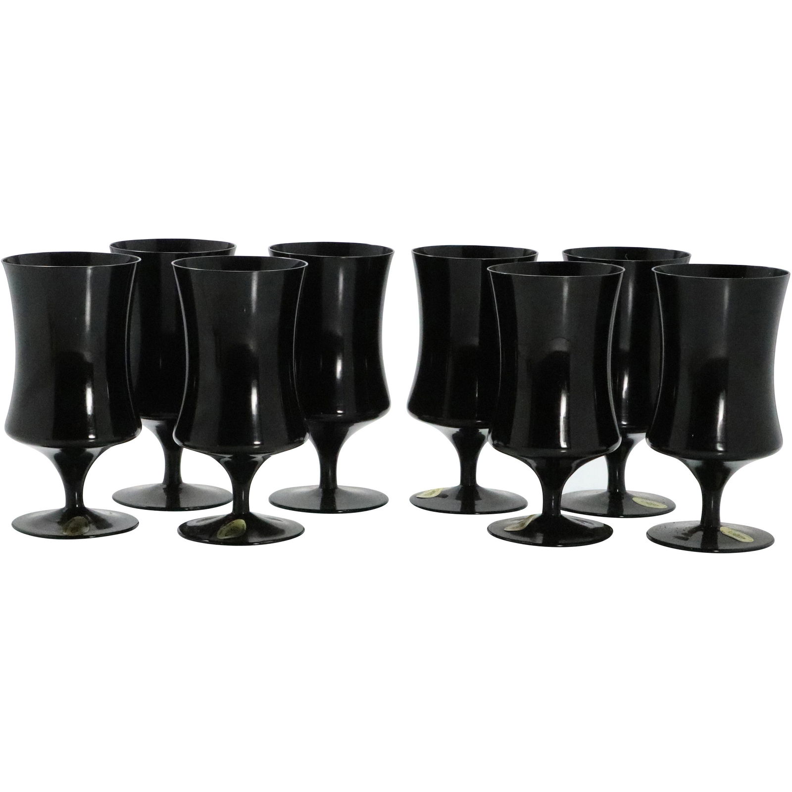 [8] Eight Black Glass Stemmed Goblet Glasses (1 of 8)
