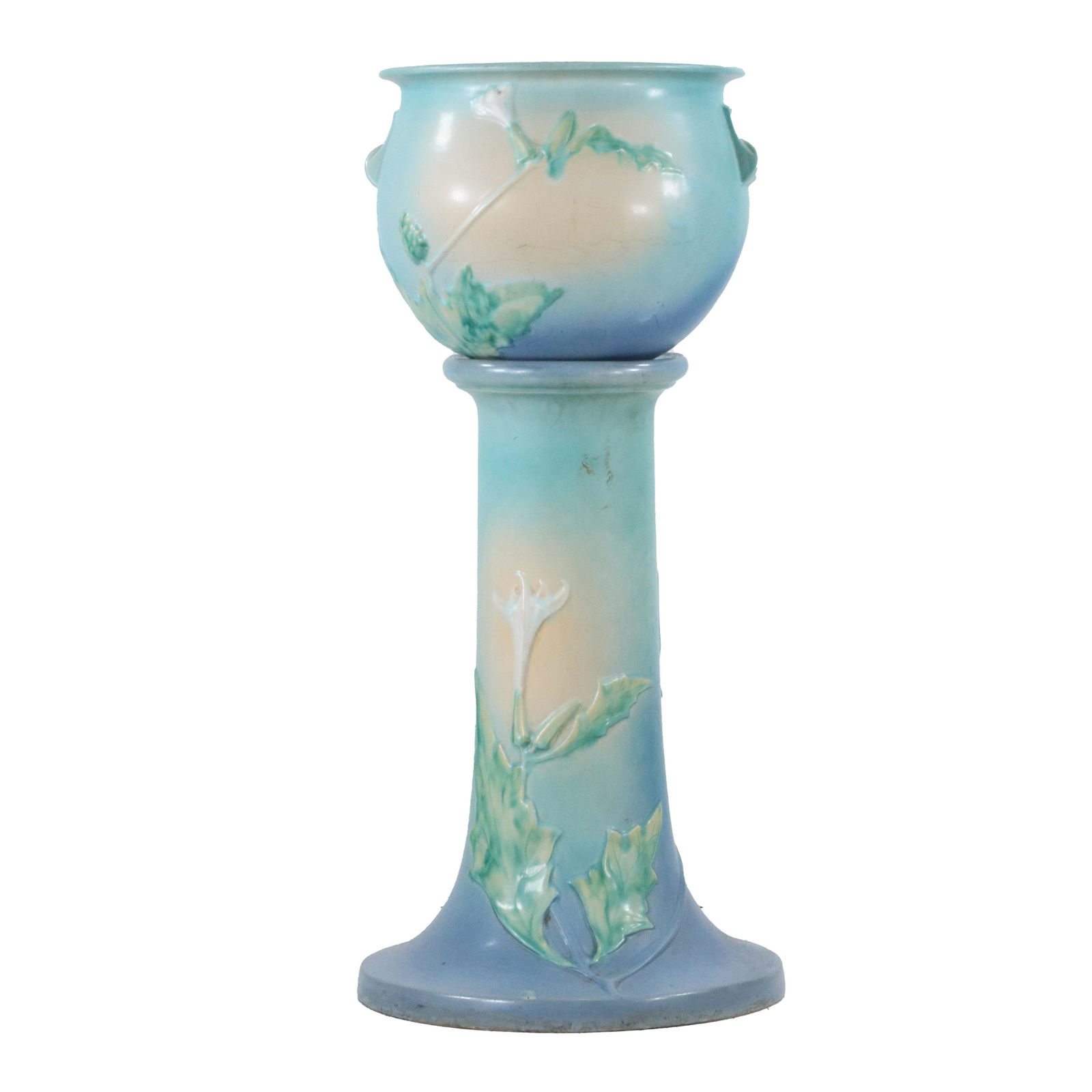 Roseville Art Pottery Blue Jardinere and Pedestal (1 of 15)