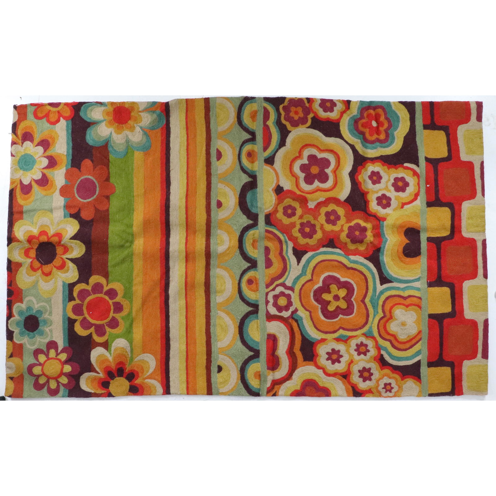 "Flower Power" Wool Crotched Area Size Carpet (1 of 9)