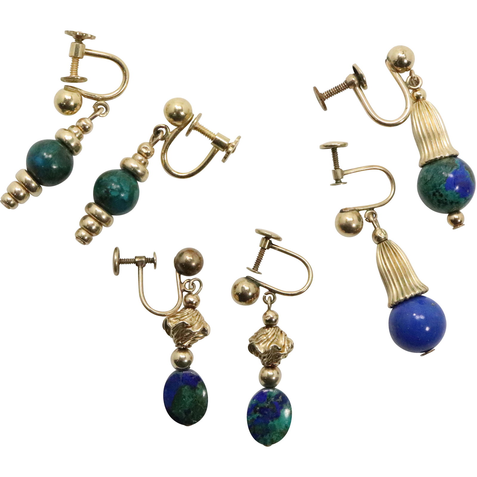 3 Pairs Earrings [2] 14K & Malachite; [1] 14KGF Lapis (1 of 8)