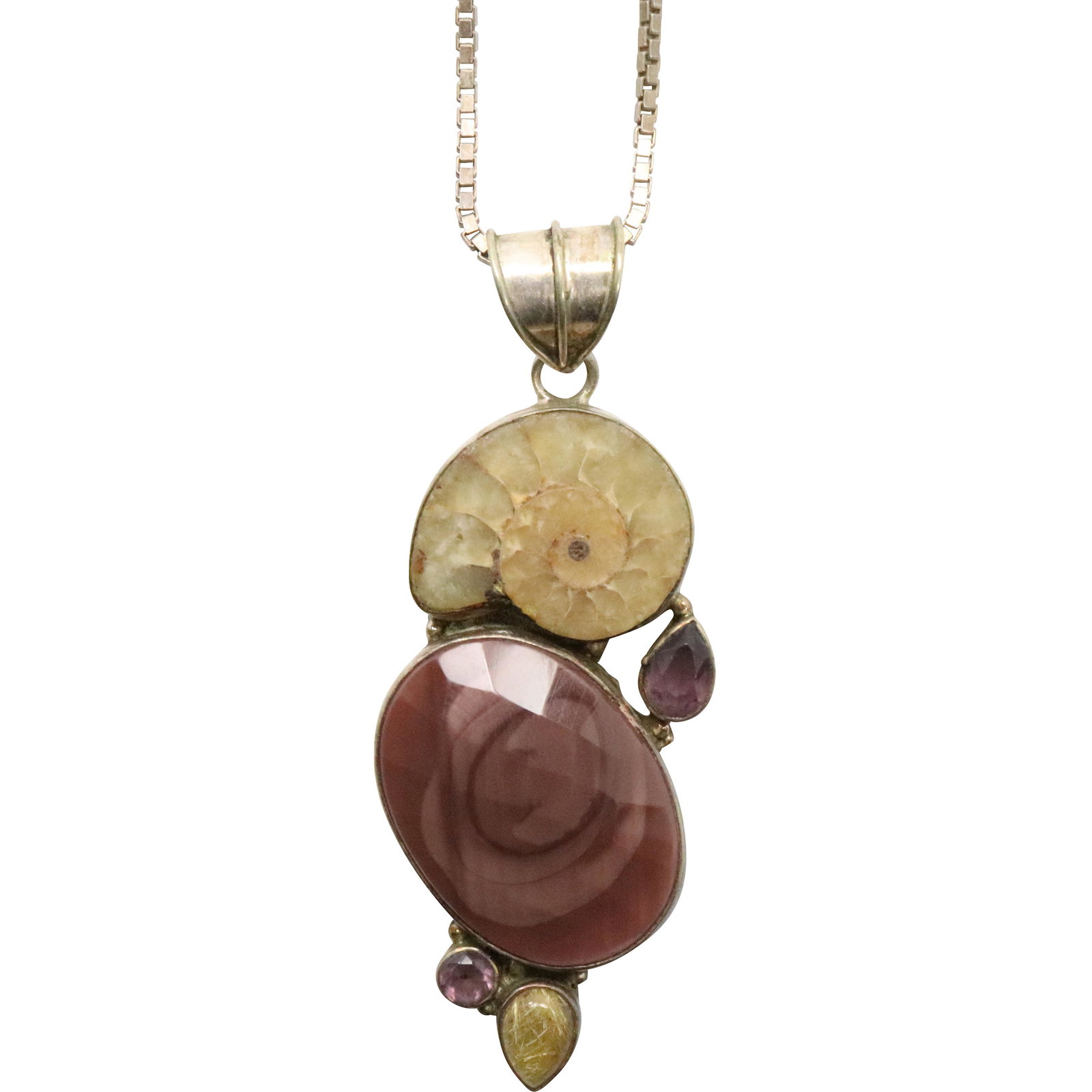 .925 Sterling Silver Quartz & Amethyst Pendant Necklace (1 of 11)