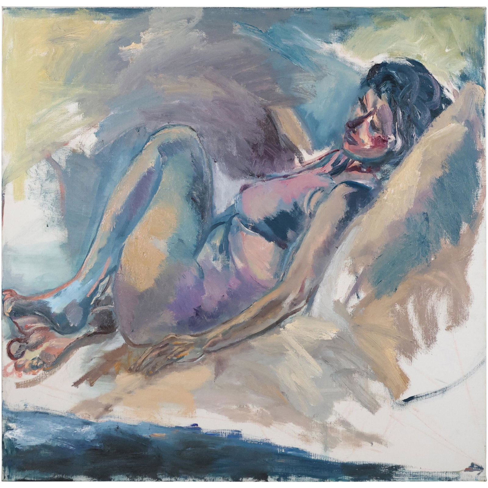 Impressionist Reclining Nude Oil Painting on Canvas: Impressionist Reclining Nude Oil Painting on Canvas. 36.5 x 36.5