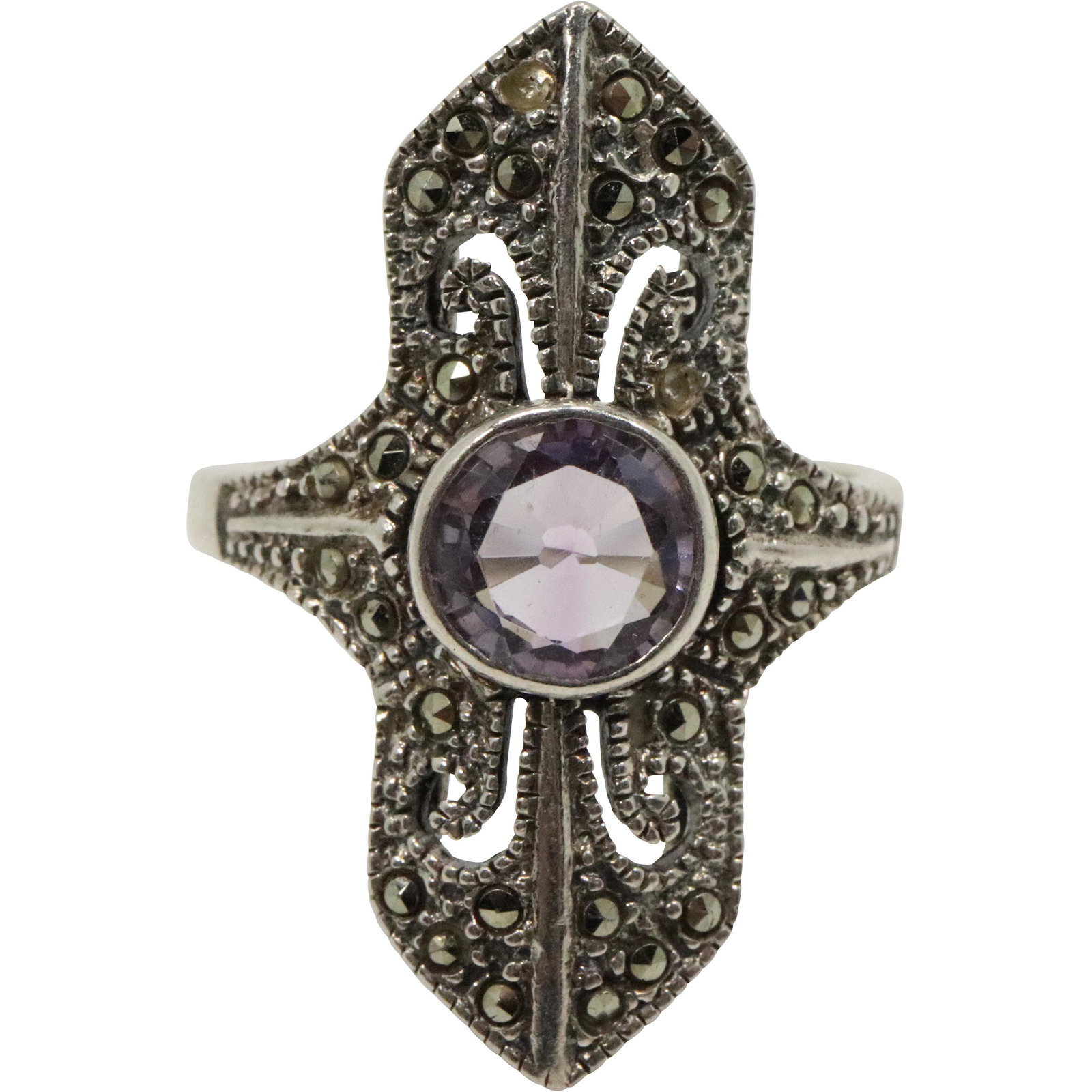 .925 Sterling Purple Amethyst Marcasites Ring Size 8 (1 of 7)
