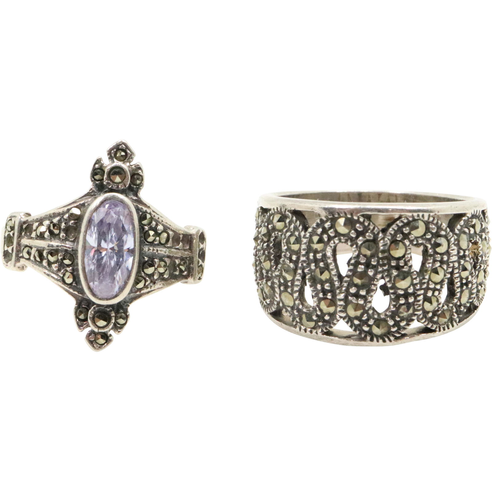 [2] .925 Sterling Silver Marcasites Rings Sizes 6 & 8 (1 of 10)