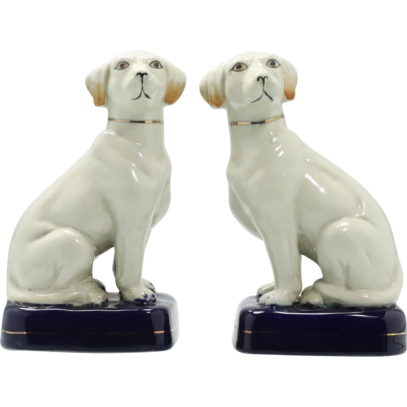 2 White Porcelain Dog Figures on Cobalt Blue Bases (1 of 12)