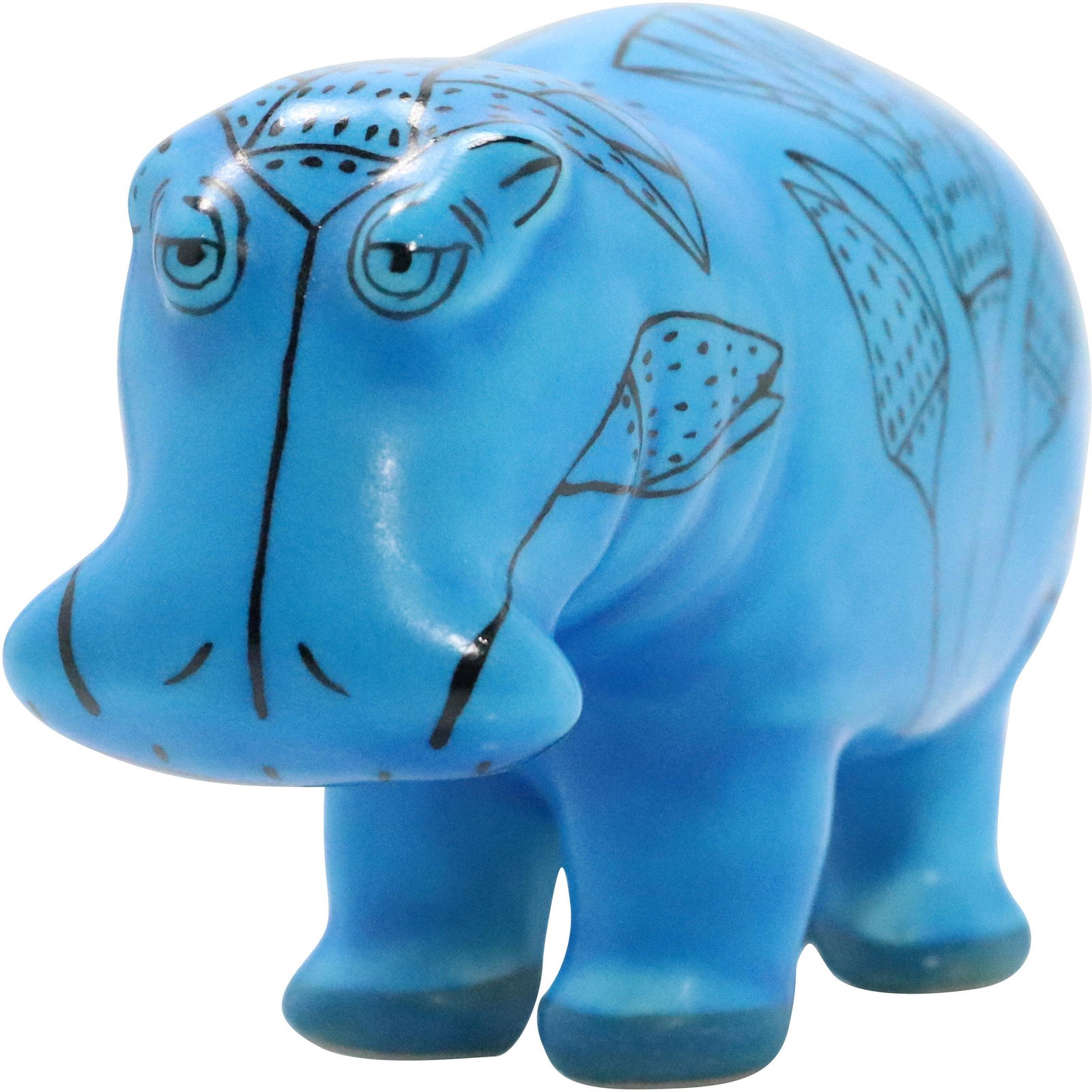 MMA Blue Glazed Ceramic Hippo Figure Statue (1 of 10)