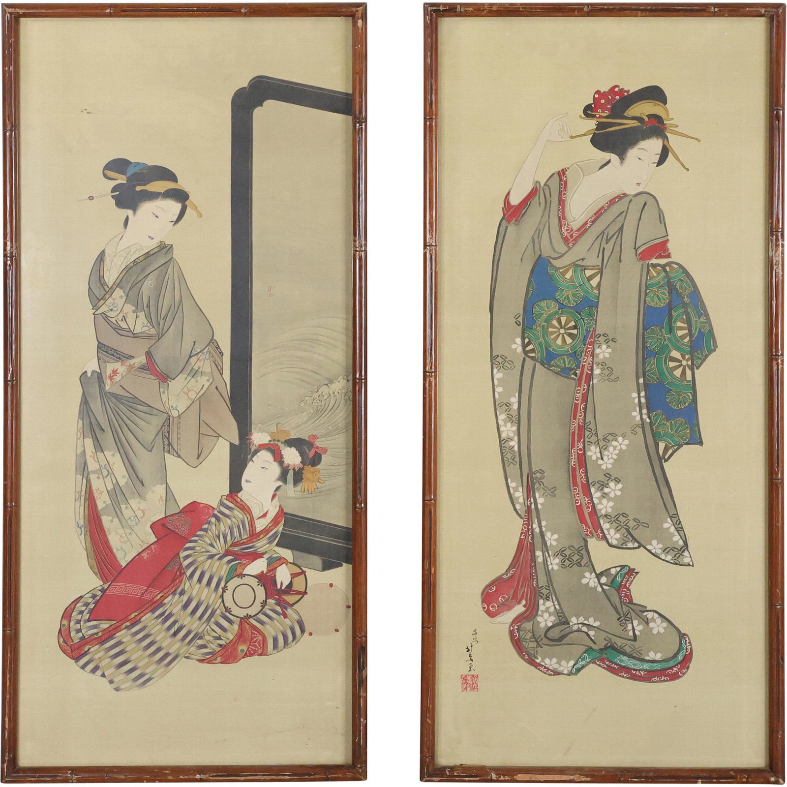 [2] Large Japanese Watercolors on Fabric Geisha Girls (1 of 17)