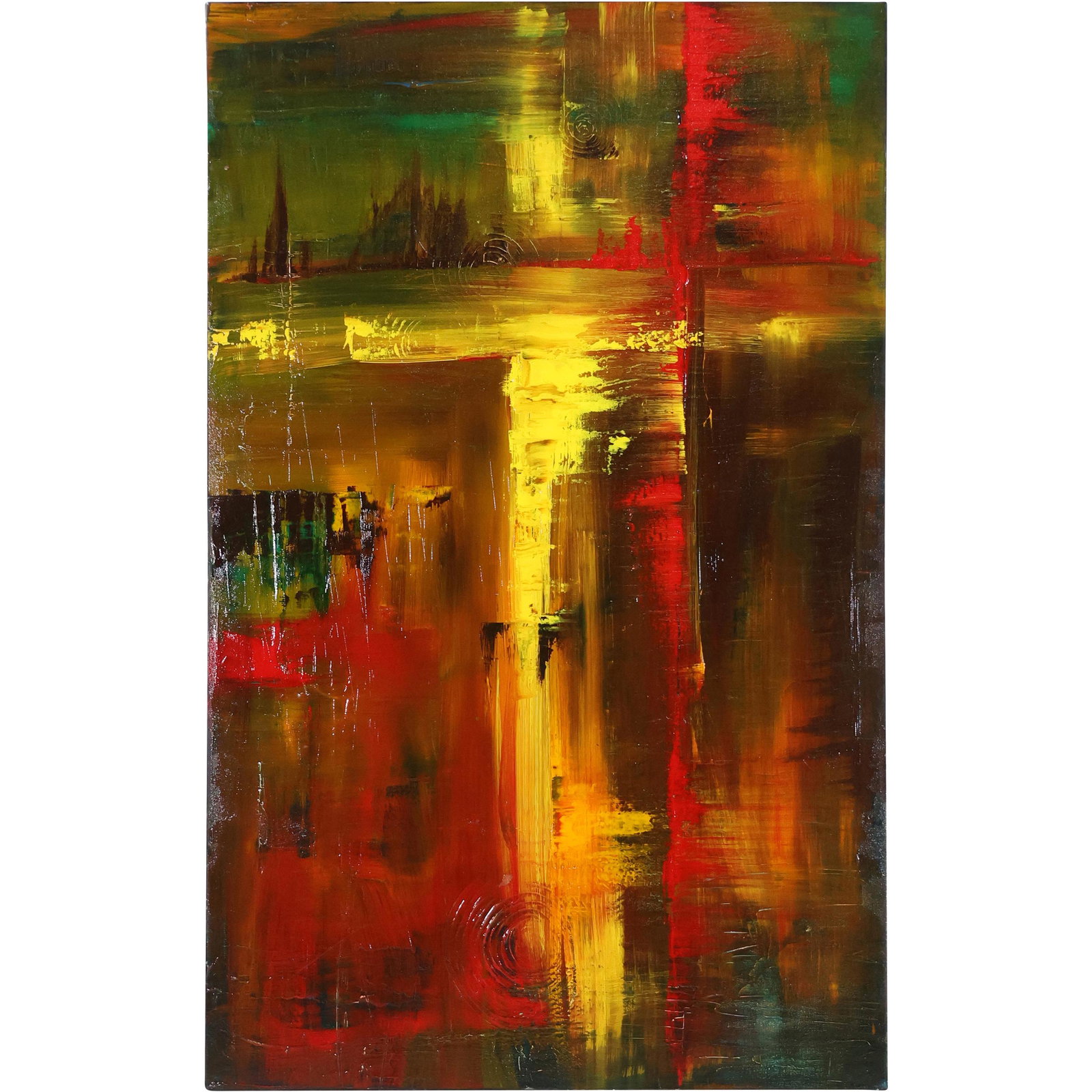 Seth Darnall, Phila., Street Lights in the Rain 1 and 2: Seth Darnall, Phila., Street Lights in the Rain 1 and 2. Oil on canvas paintings. Philadelphia Abstract Artist. Both paintings are signed and titled on verso. Size: both paintings 48 x 30 in