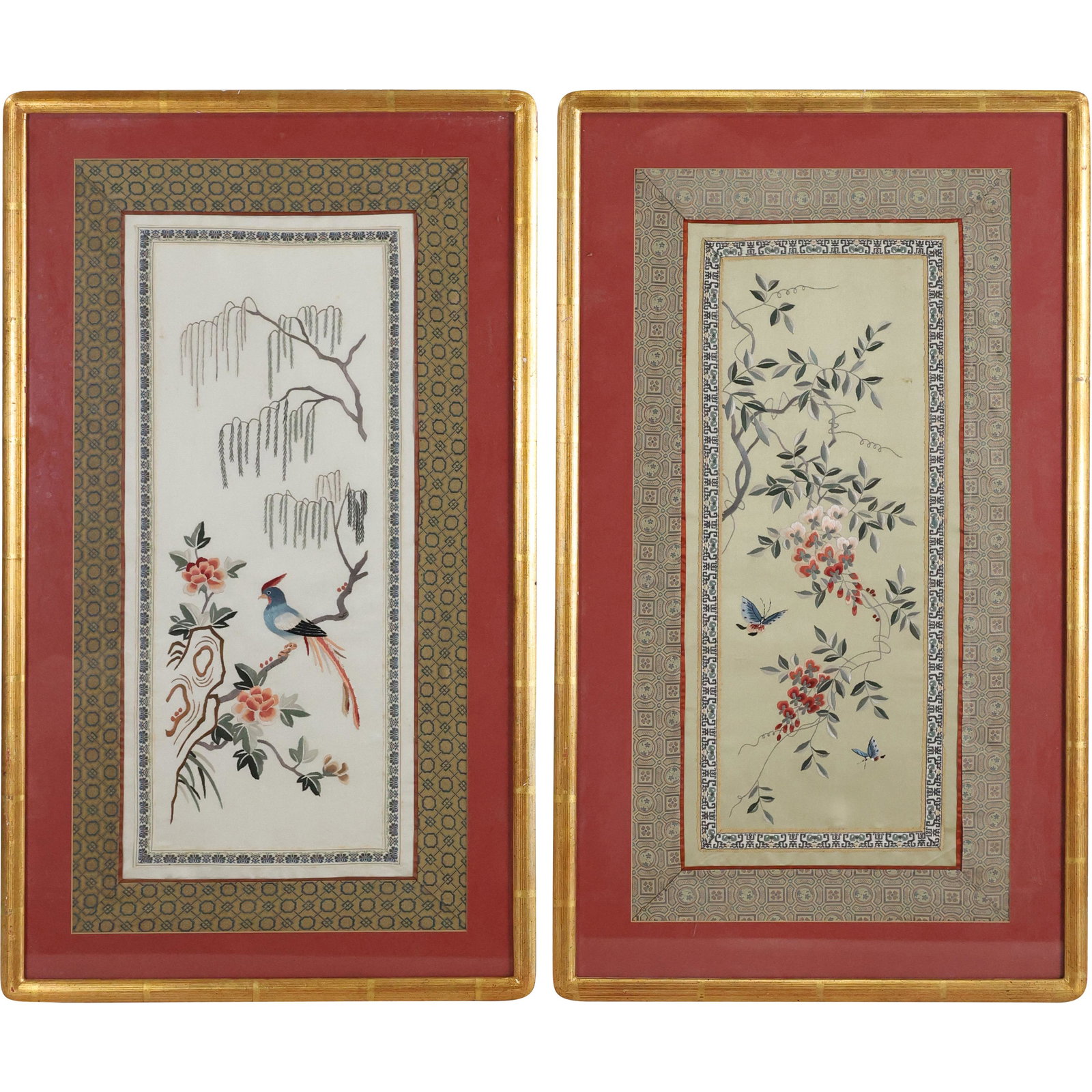 [2] Chinese Framed Embroideries with Birds, Flowers (1 of 14)