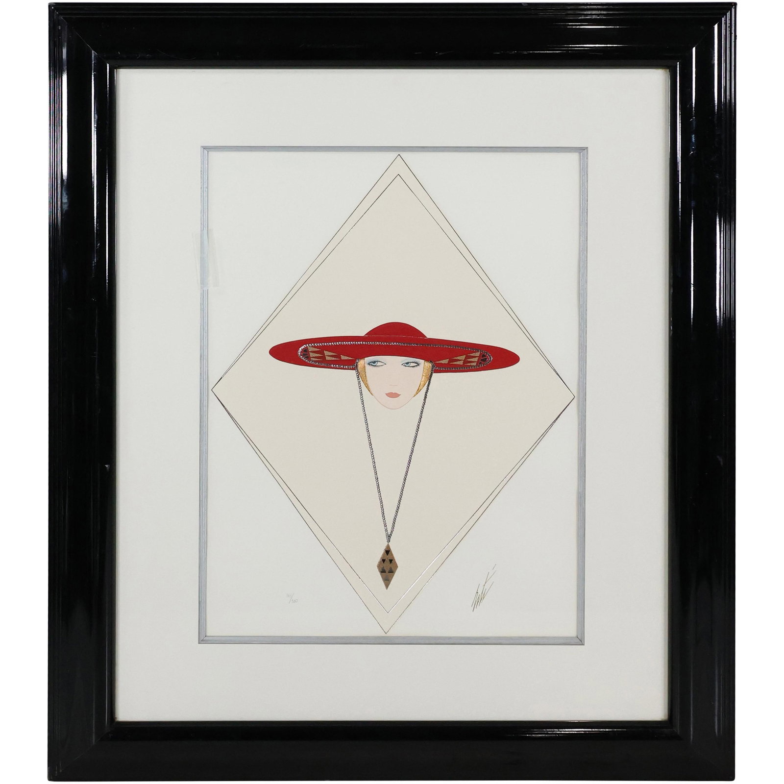 ERTE, Serigraph Art Deco Lady Wearing Red Hat, Framed (1 of 9)