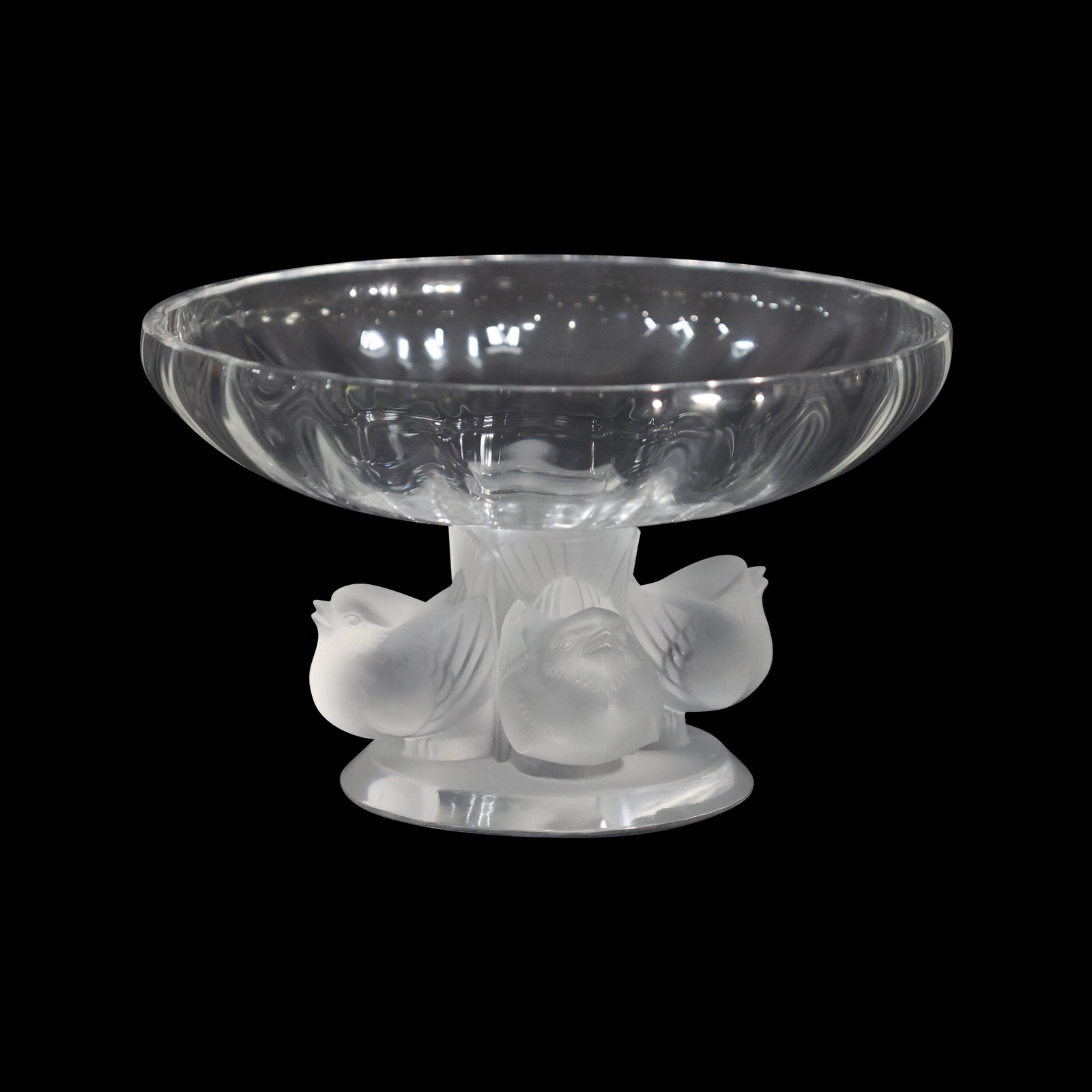 4 Satin Glass Birds Base Clear Glass Top Compote: 4 Satin Glass Birds Base Clear Glass Top Compote. Size: 3.25 h x 5.5 w