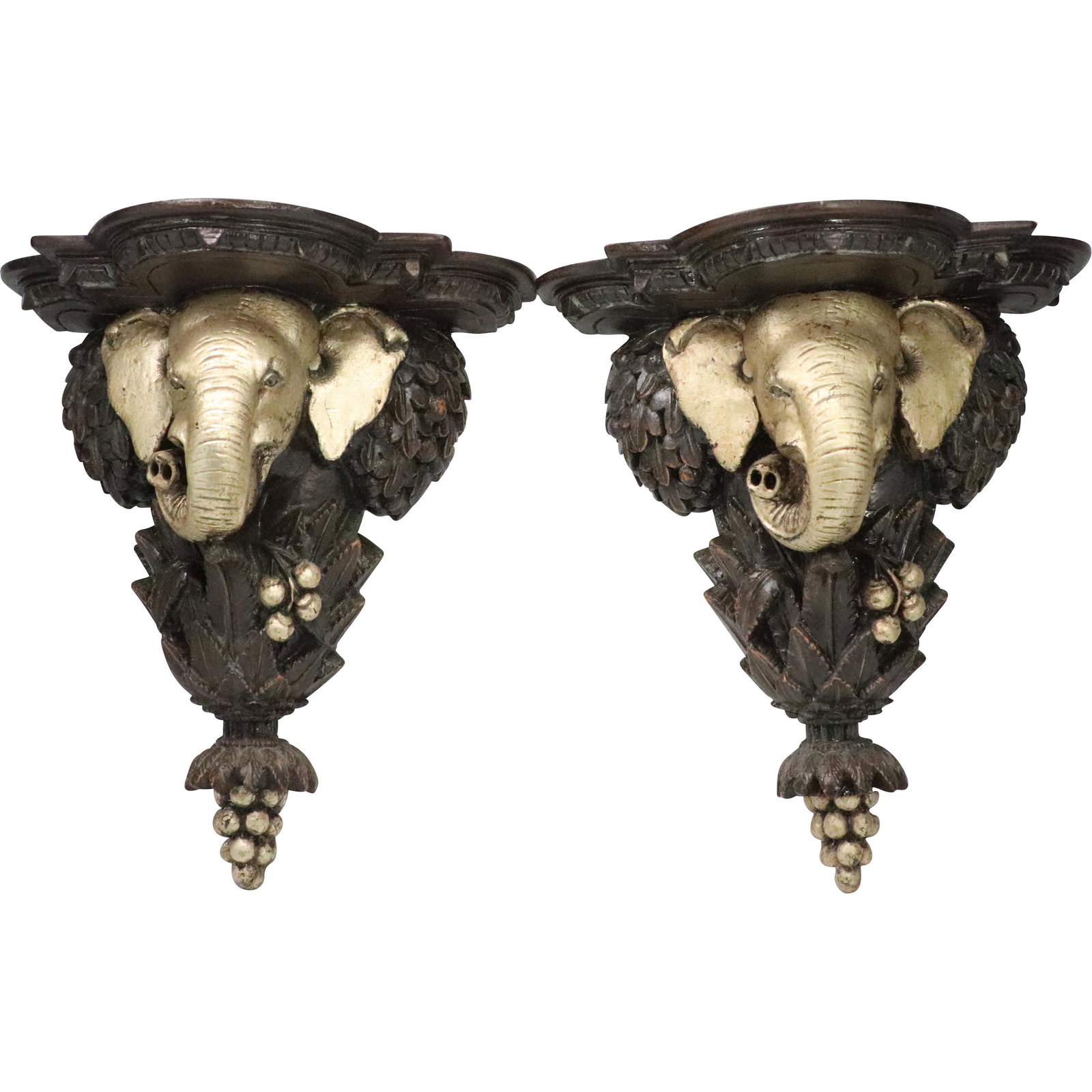 [2] Decorative Elephant Head Bracket Shelves, Composite: [2] Decorative Elephant Head Bracket Shelves, Composite. Size: 12.5 h 10.5 w