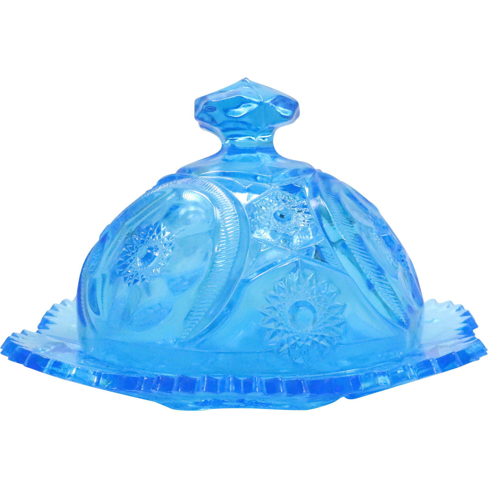 Light Blue Pressed Glass Round Covered Butter Dish (1 of 13)