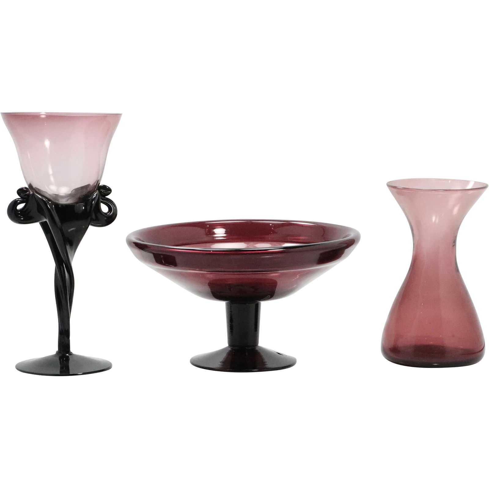 [3] Amethyst Glass Chalice; Compote and Vase (1 of 18)