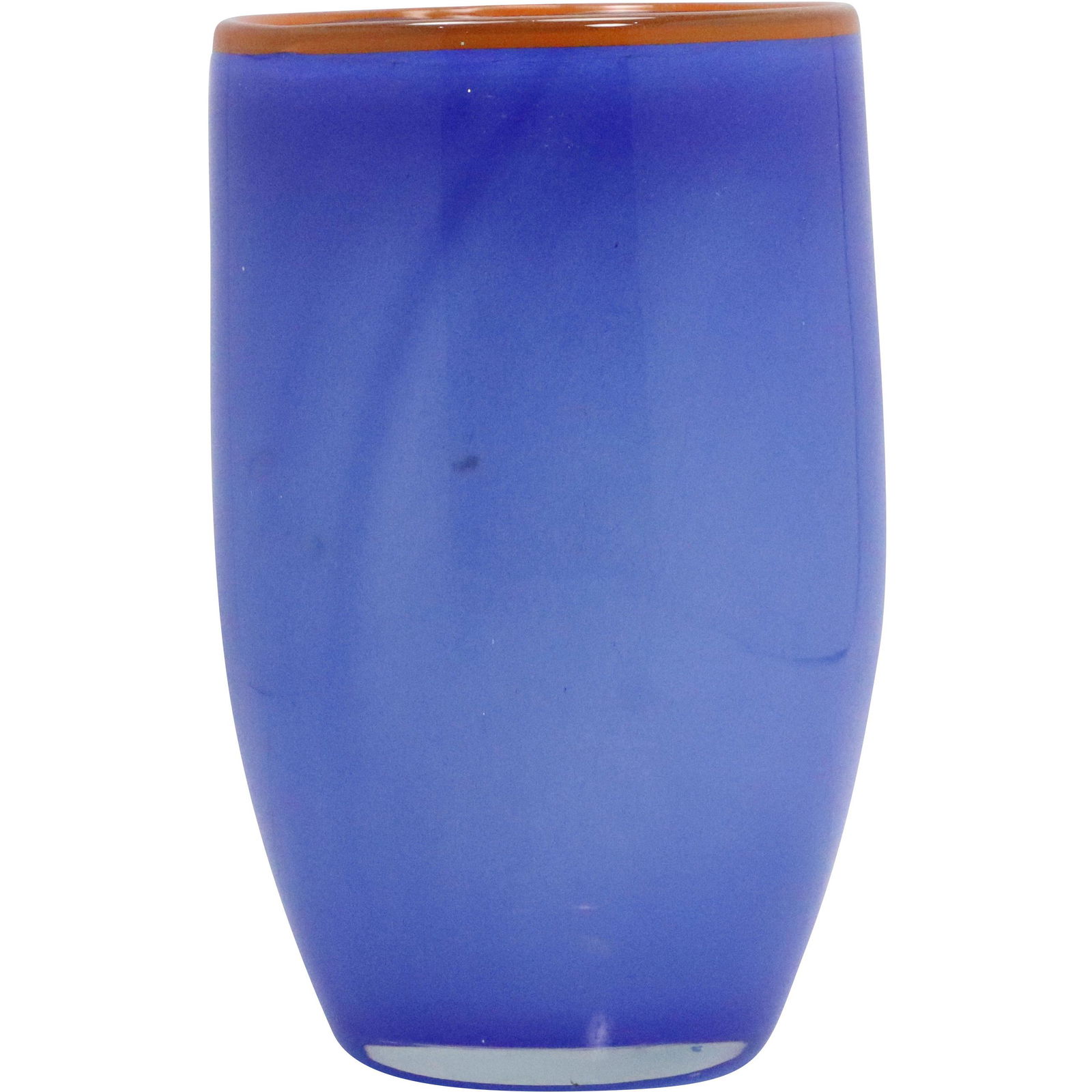 Mid-Century Modern Opaque Blue Glass Vase Orange Rim (1 of 7)