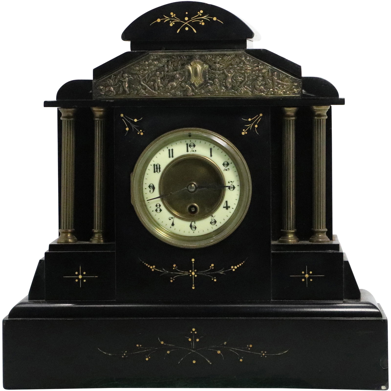Edwardian 19th C. Black Marble Columns Mantle Clock (1 of 11)