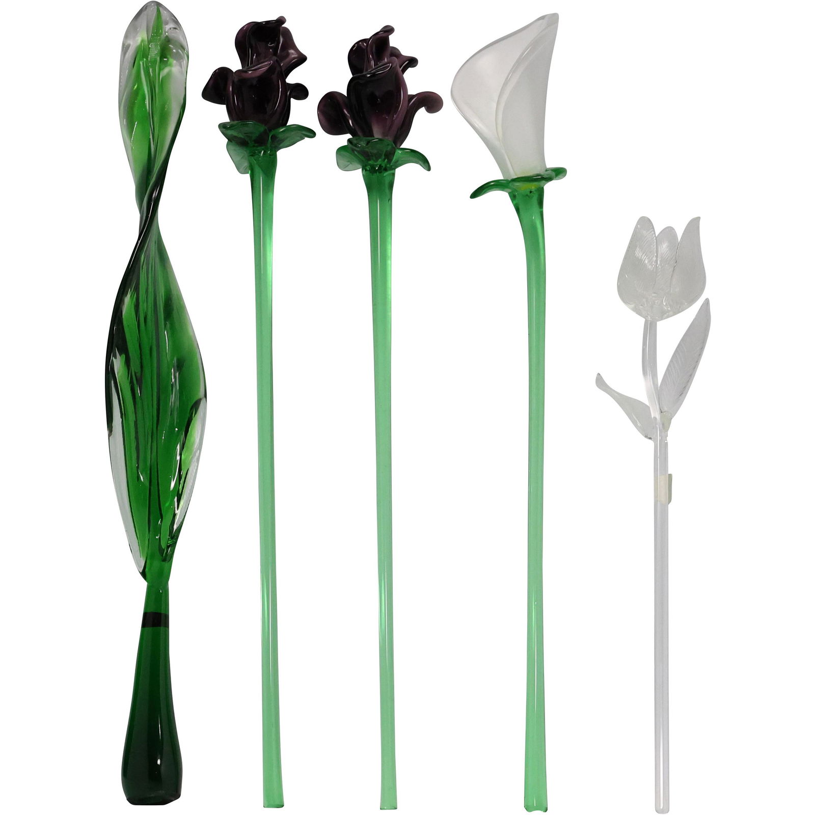 4 Art Glass Flower Stems and 1 Art Glass Flower Leaf (1 of 11)
