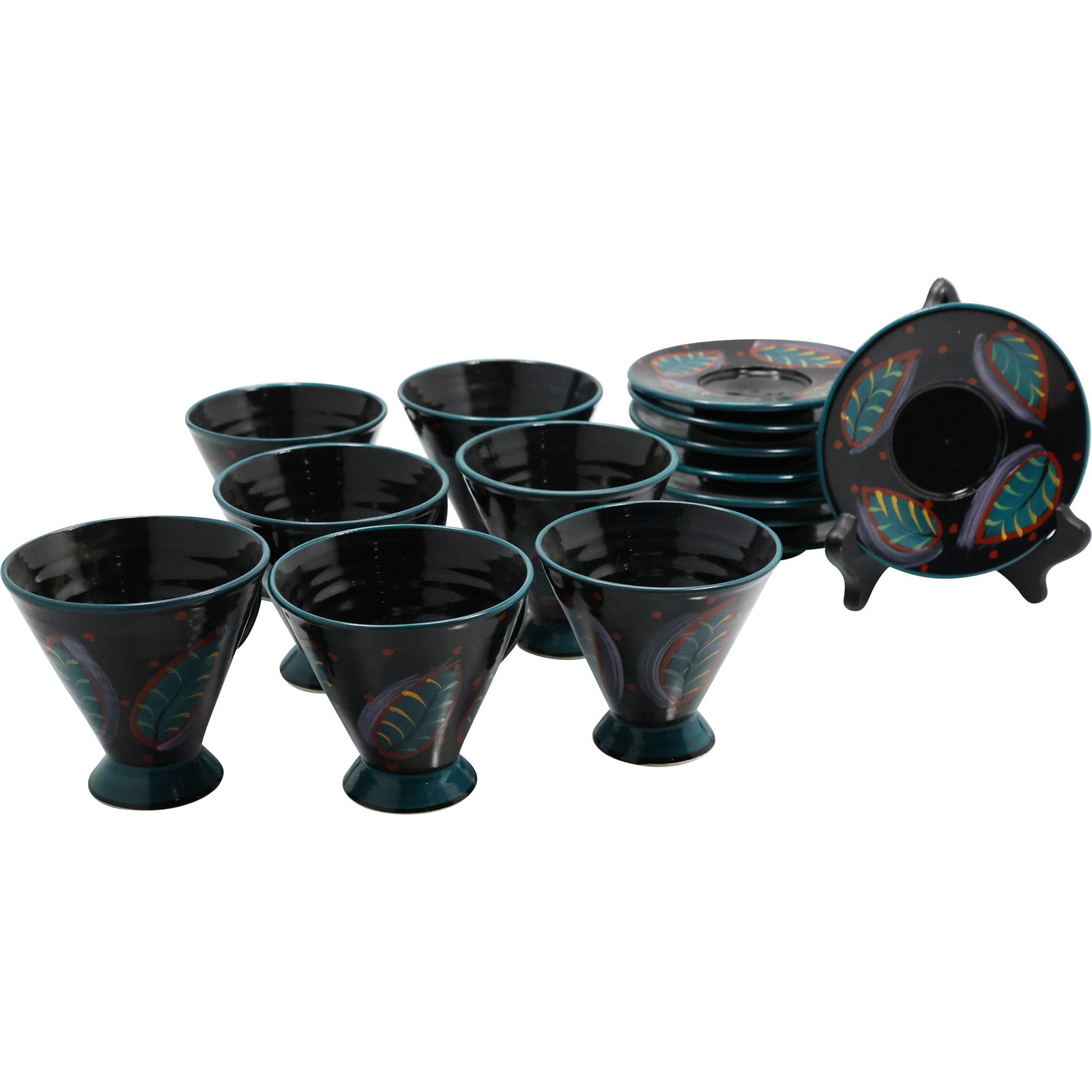 Modernism Ceramics Signed 7 Cups and 8 Saucers (1 of 4)
