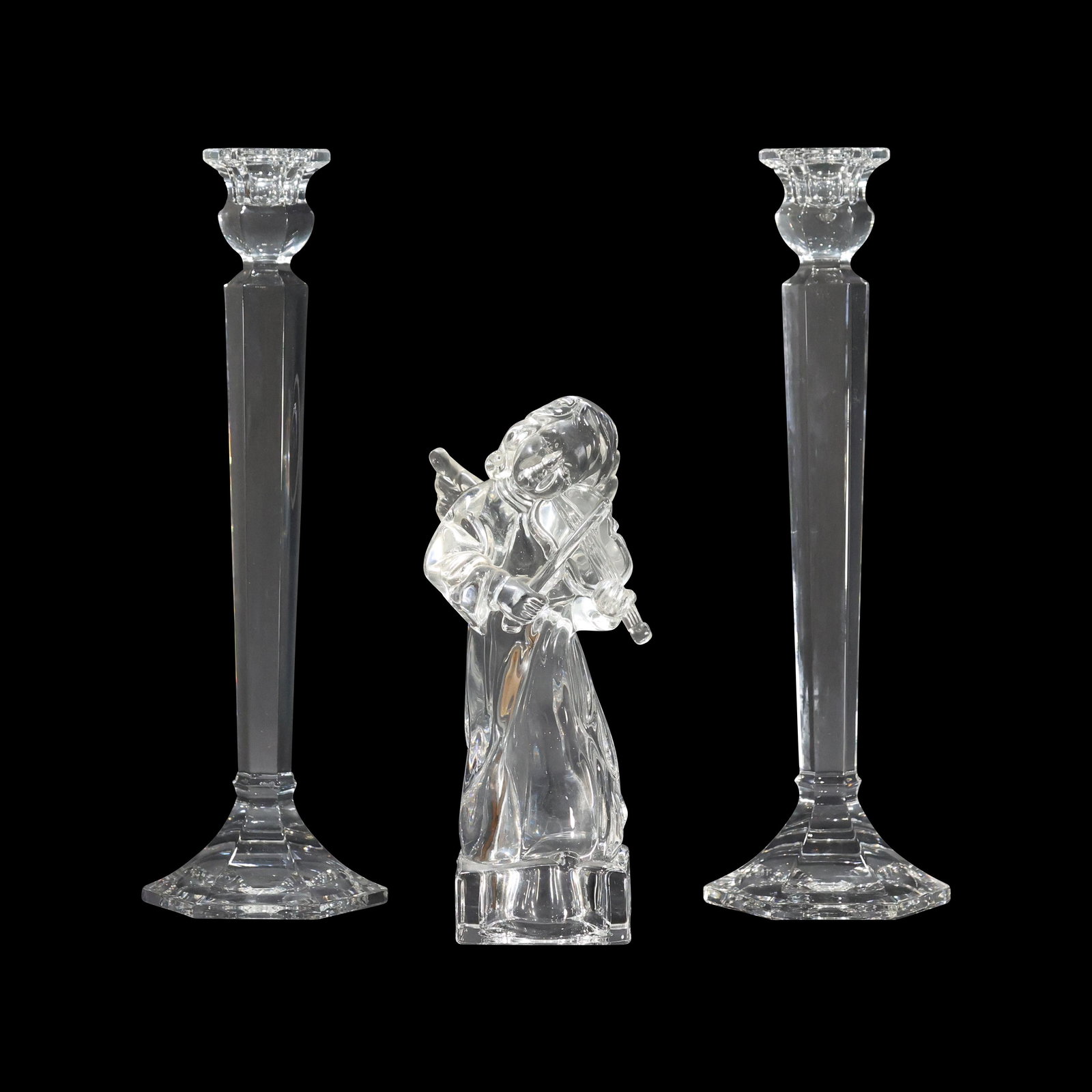 2 Tall Glass Candlesticks & Glass Angel Violinist (1 of 5)