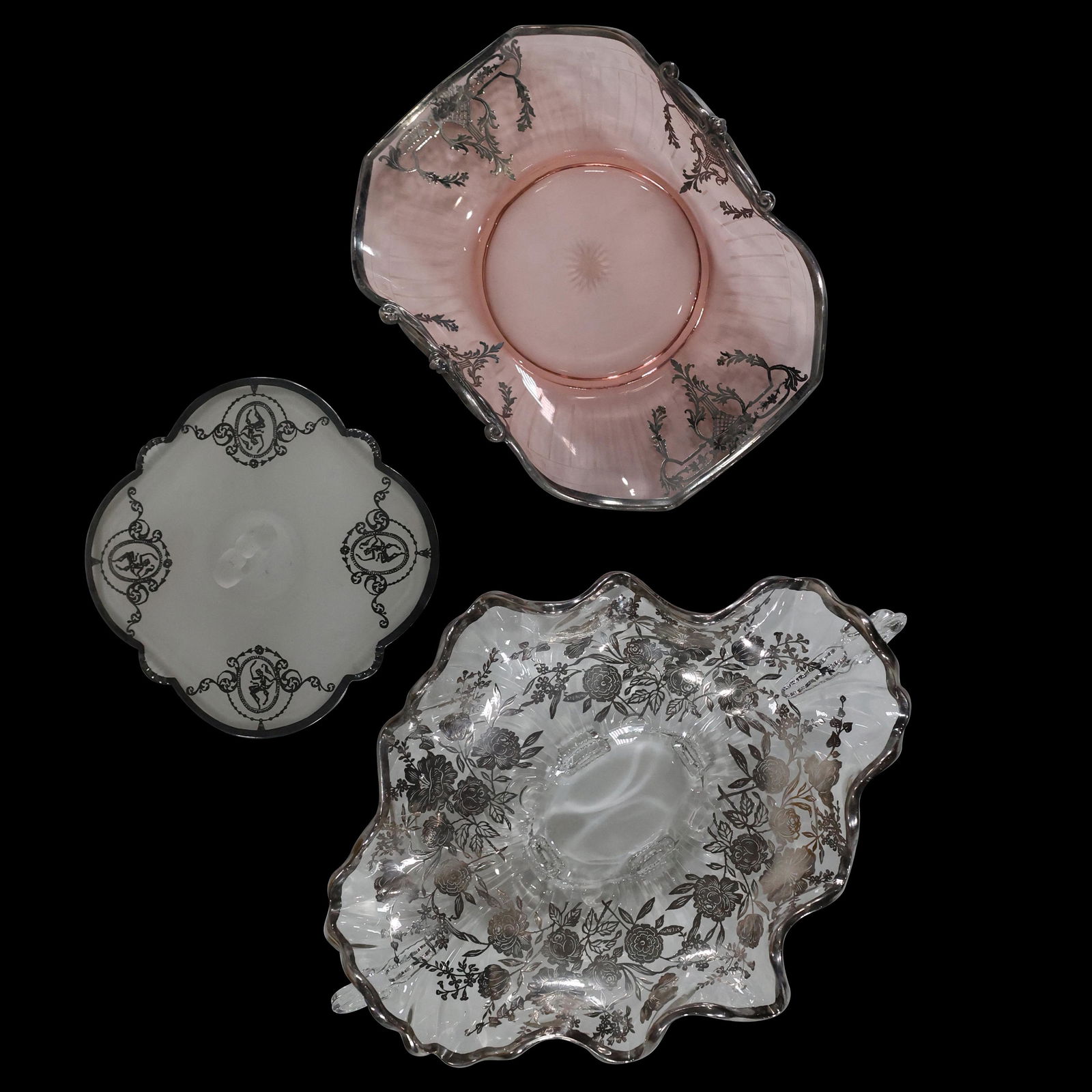 3 Elegant Sterling Silver Floral Glass Serving Trays (1 of 10)