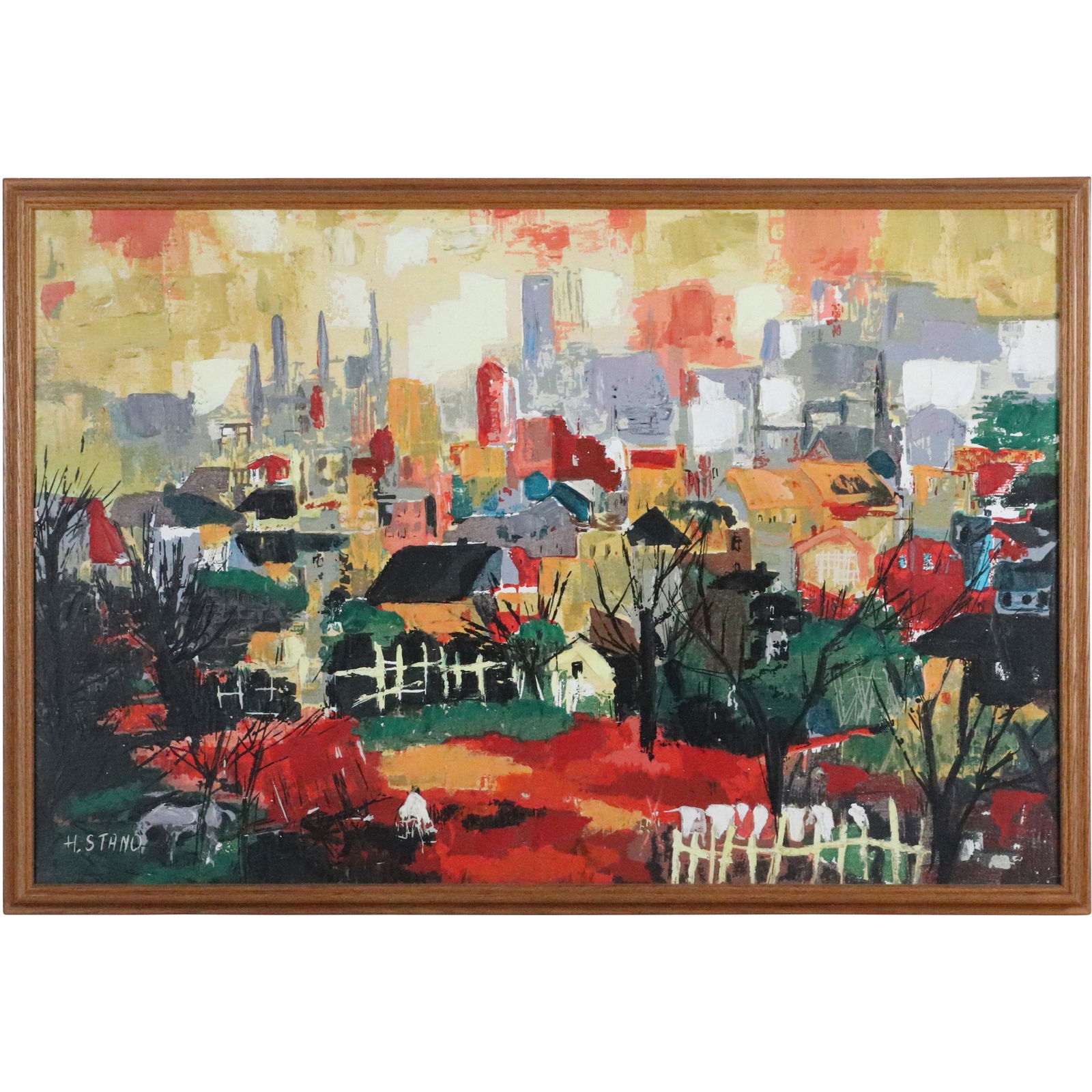 H Stano, Mid-Century Modern City Views Landscape O/c (1 of 12)