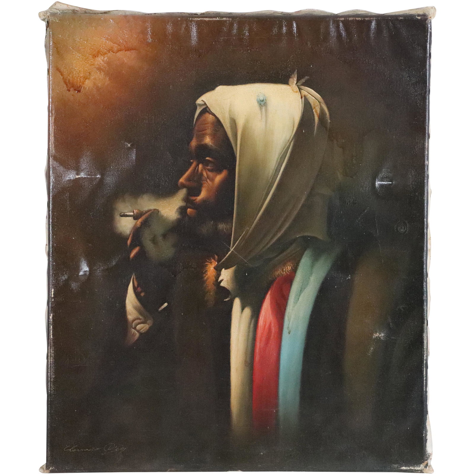 Middle Eastern Man Smoking Cigarette Oil Painting (1 of 9)