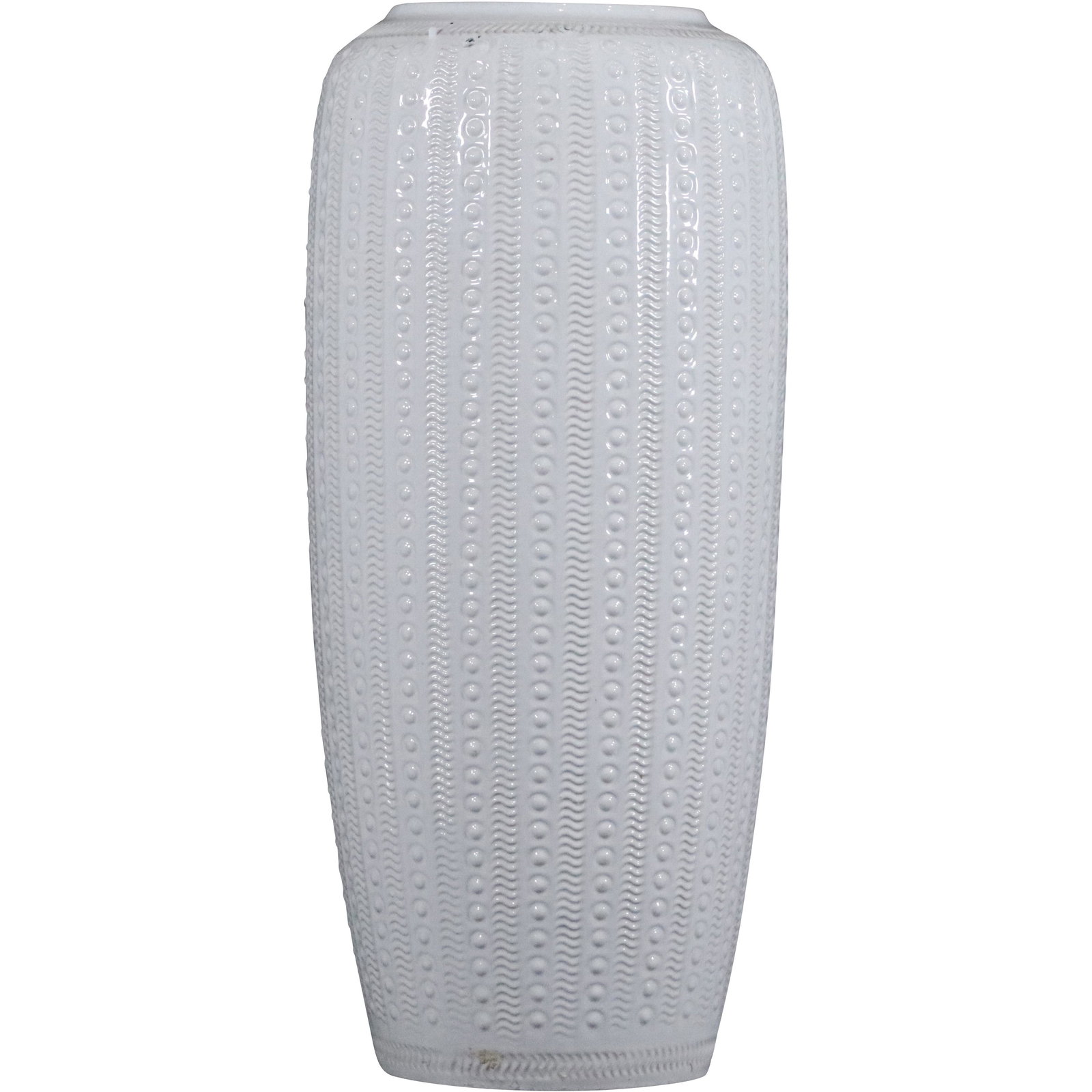 Tall White Glaze Pottery Vase Beaded Ribbed Pattern (1 of 8)