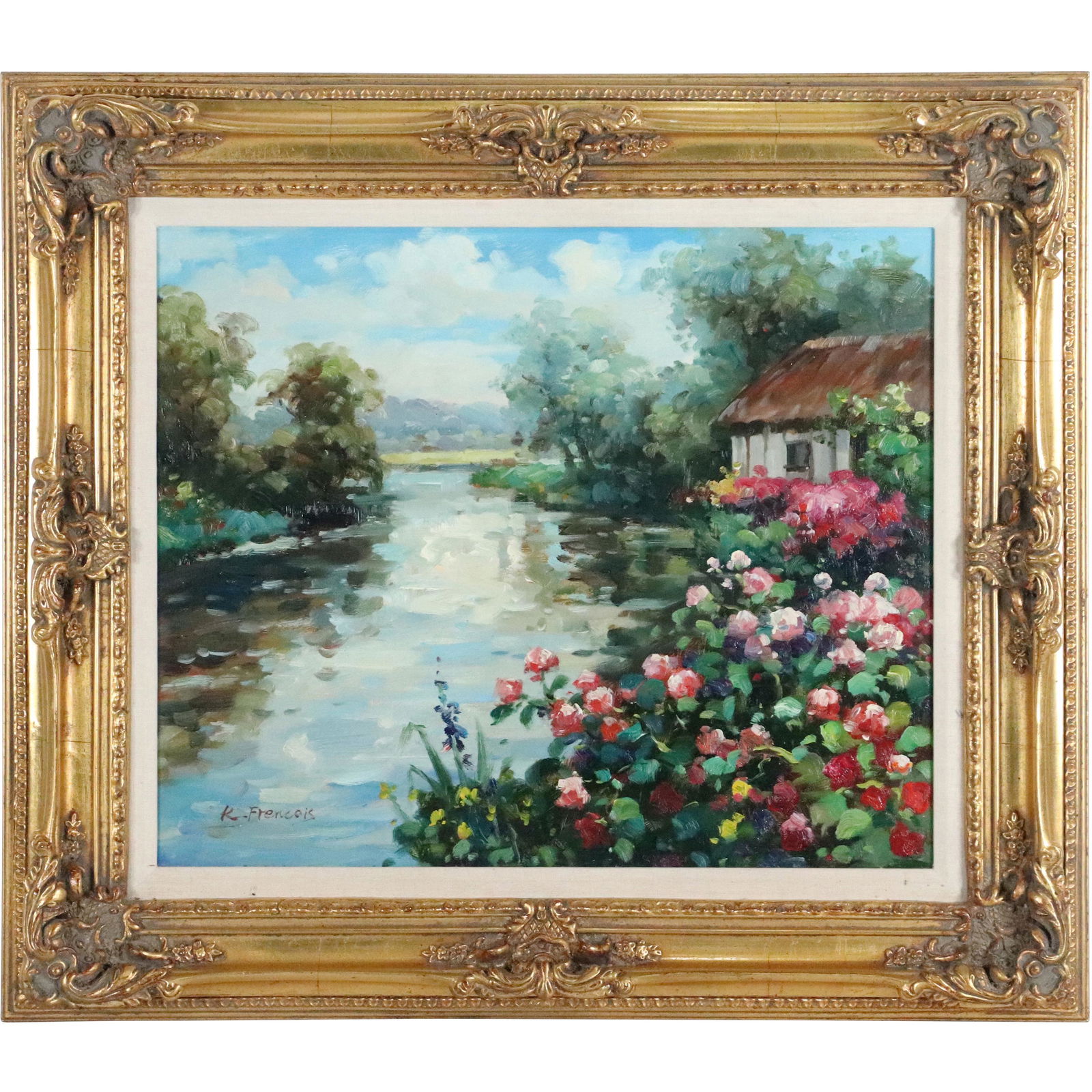 K Francois, Oil/c Impressionist River, Garden, Cottage (1 of 9)