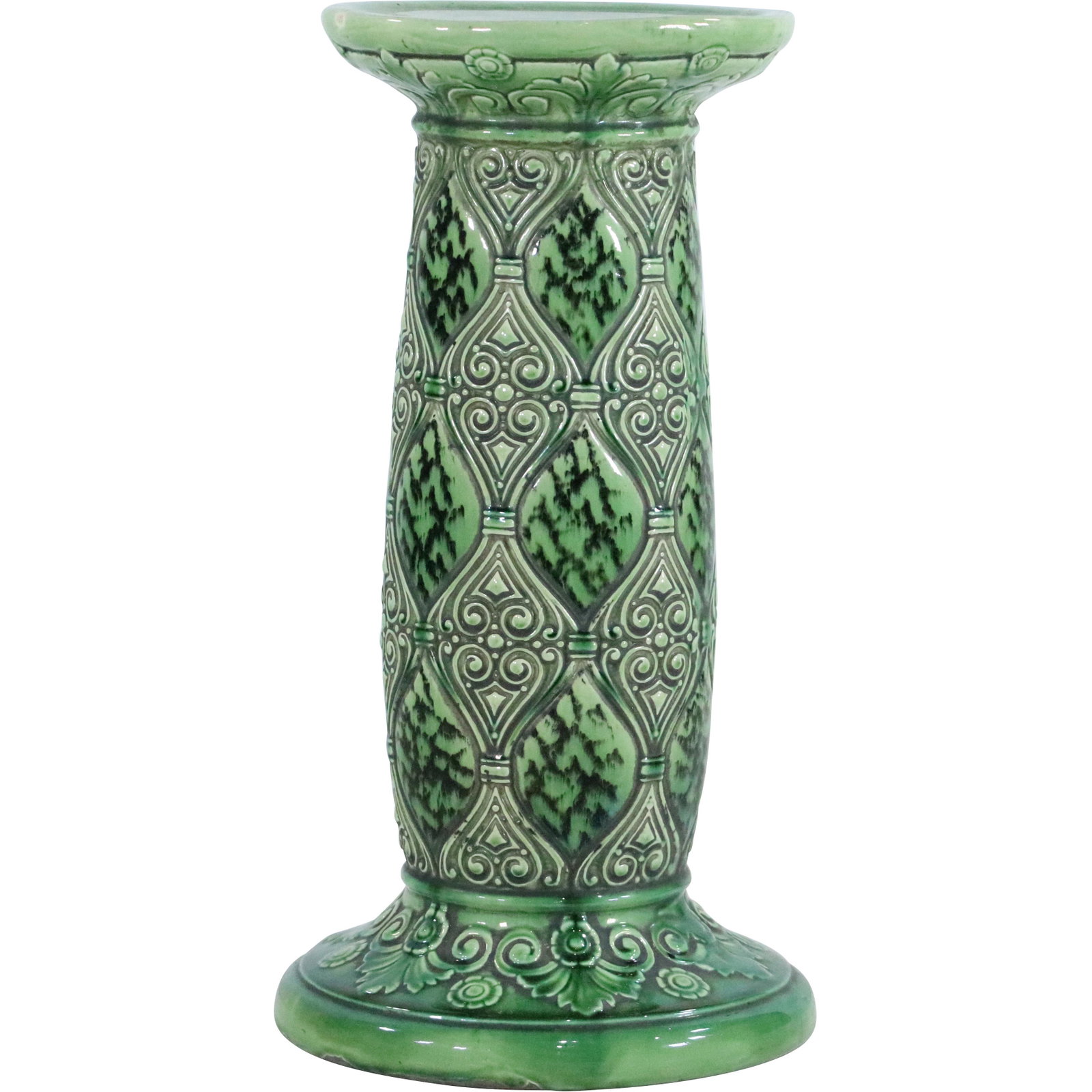 Signed WELLER Green Art Pottery Pedestal Moorish Design: Signed WELLER Green Art Pottery Pedestal Moorish Design - Vintage. size: 19 h 10 w